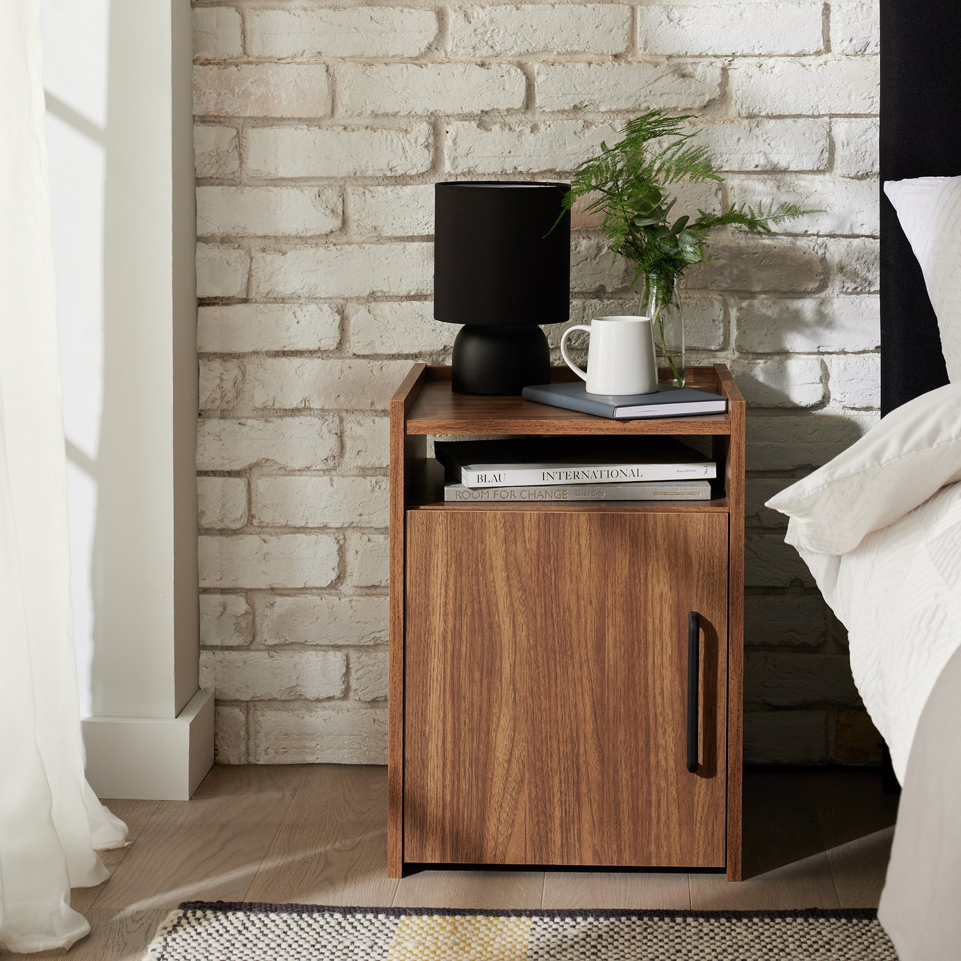 Habitat Oldham 1 Door Bedside Table - Walnut