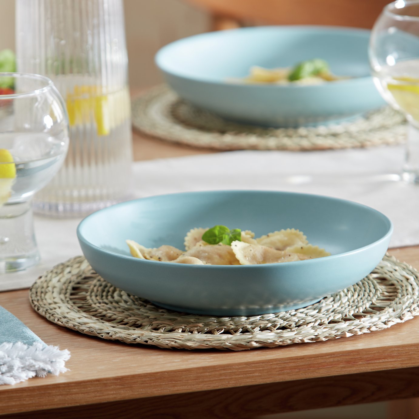 Habitat Matte Glaze 4 Piece Stoneware Pasta Bowl - Duck Egg