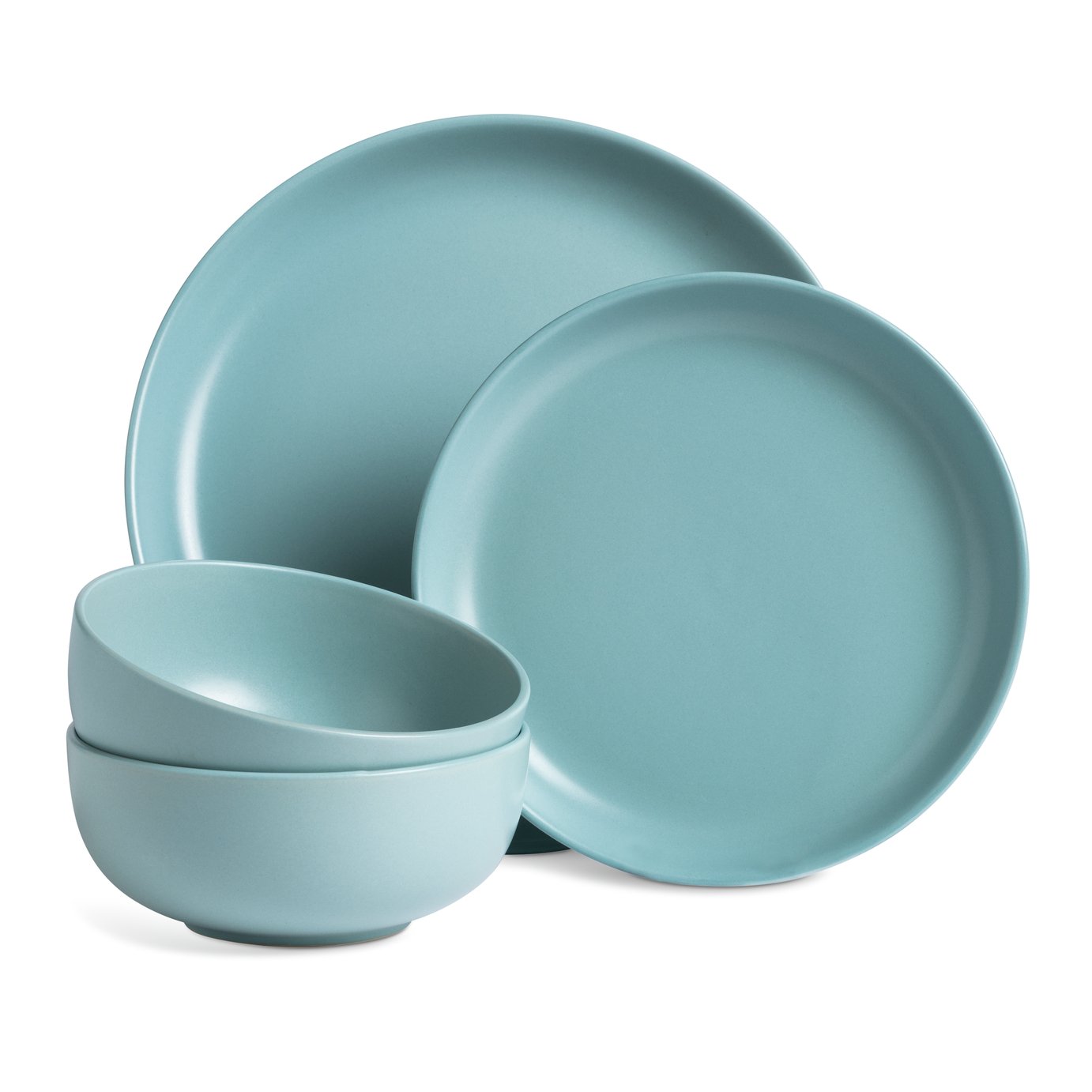 Habitat Matte Glaze 12 Piece Stoneware Dinner Set - Duck Egg