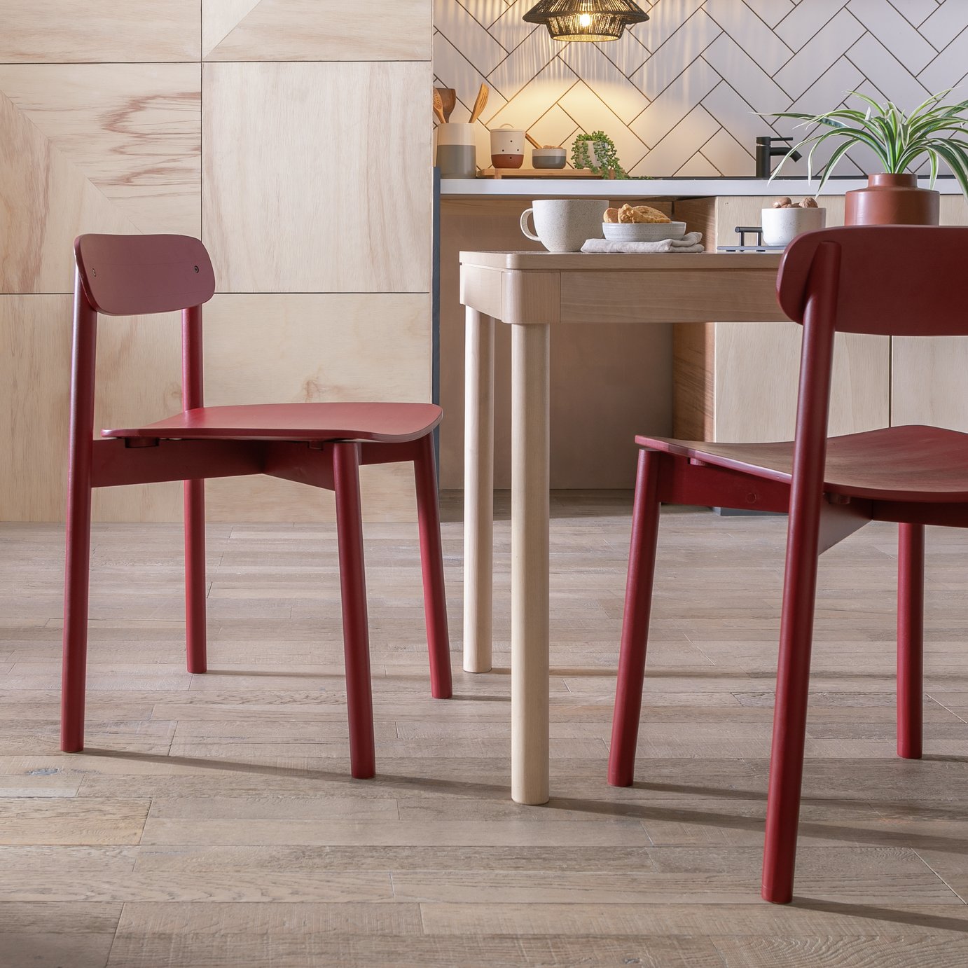 Habitat Nina Solid Birch Dining Chair - Red