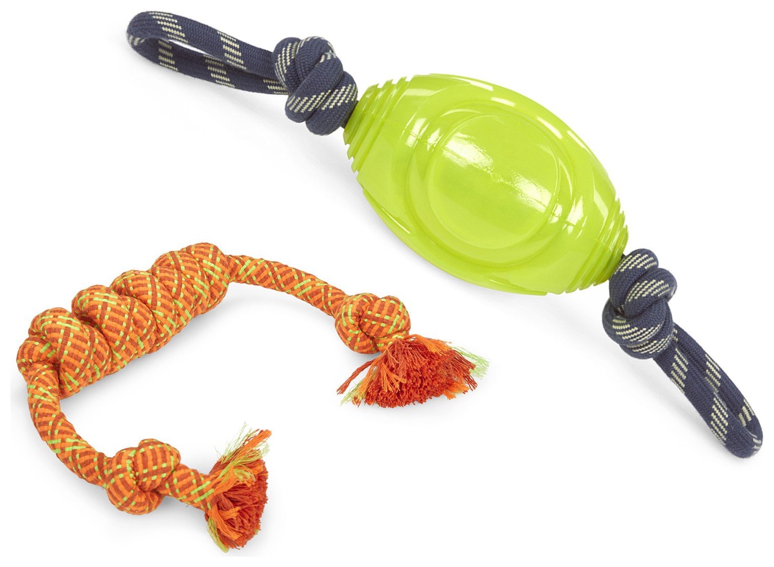 Glow In The Dark HI VIS Rope And Rugby Ball Dog Toy Bundle