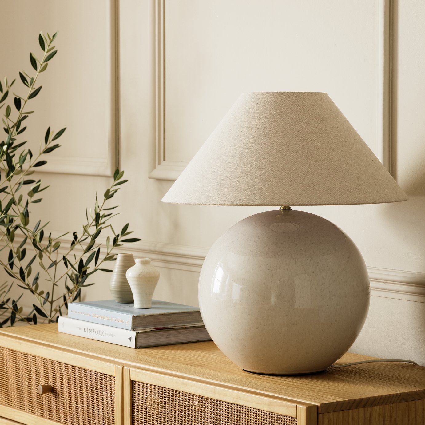 Habitat Circle 51cm Ceramic Table Lamp - Cream