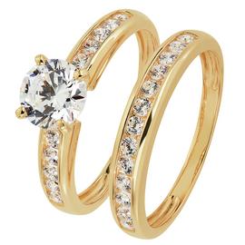 Revere 9ct Gold Cubic Zirconia Solitaire Bridal Ring Set