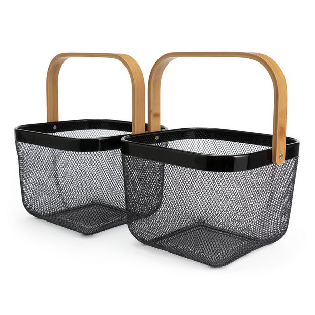 Buy Habitat Small Pack of 2 Mesh Storage Basket - Black | Decorative storage boxes | Habitat