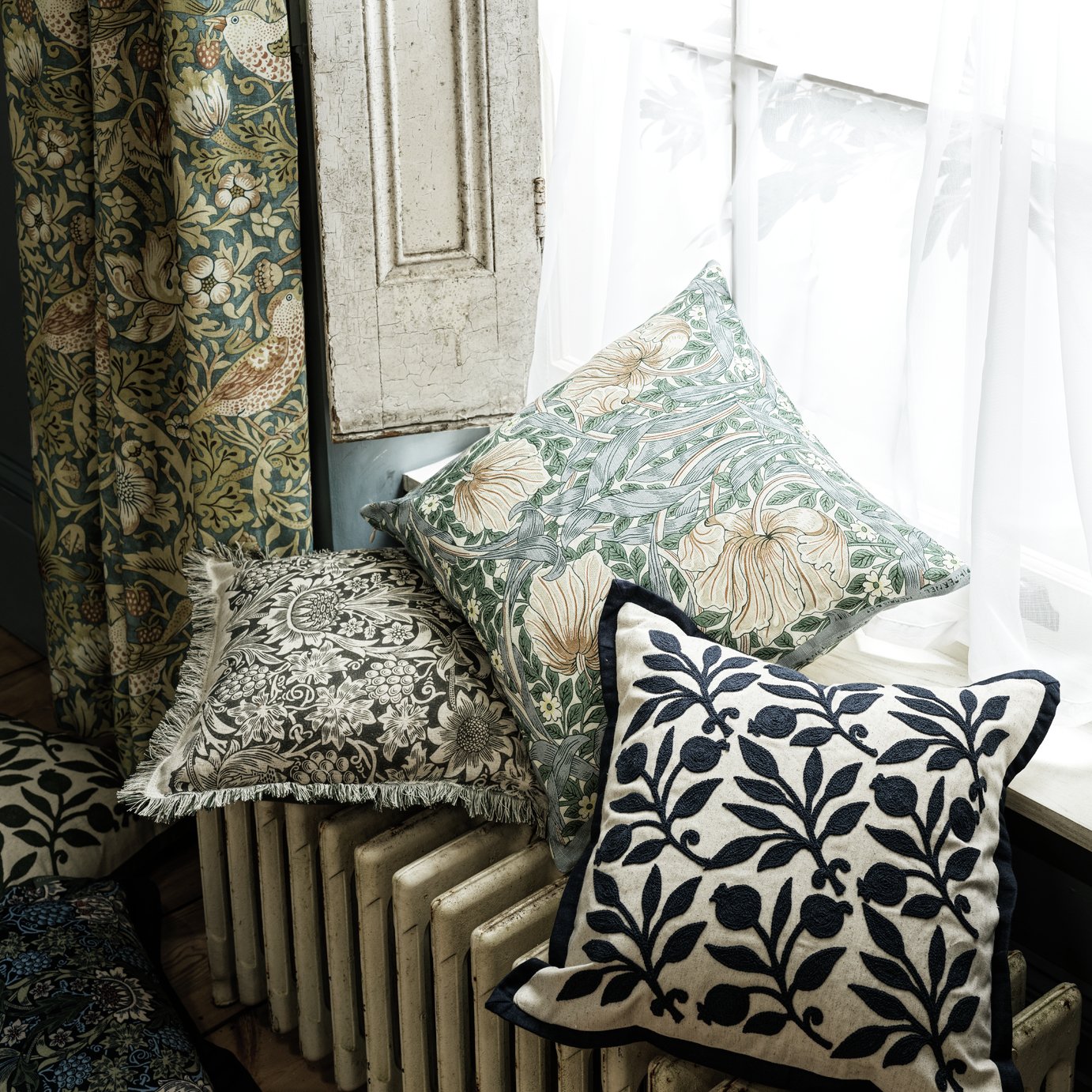 Habitat Morris & Co. Rosehip Crewel Cushion - 43x43cm