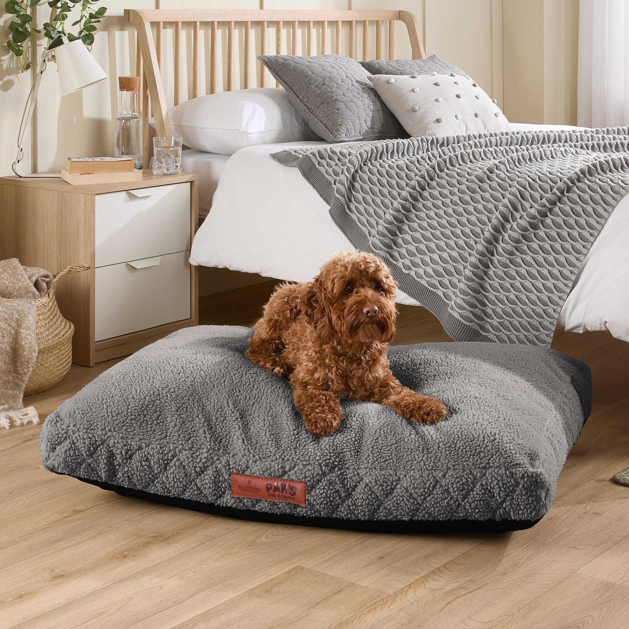 Paws For Slumber Sherpa Silver Pet Bed-Large