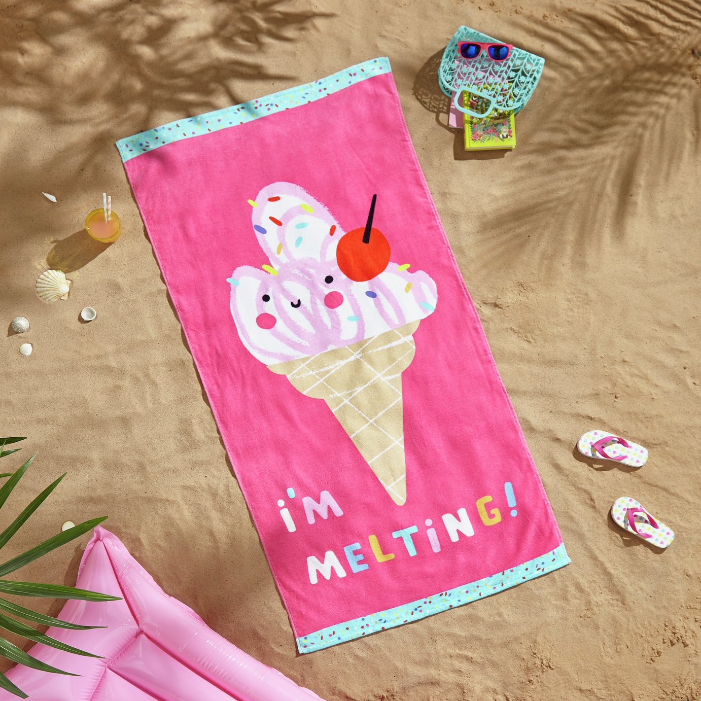 Catherine Lansfield Ice Cream Beach Towel - Pink