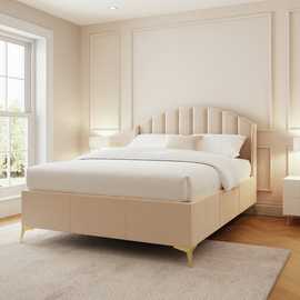 GFW Pettine Double Velvet Ottoman Bed Frame - Cream