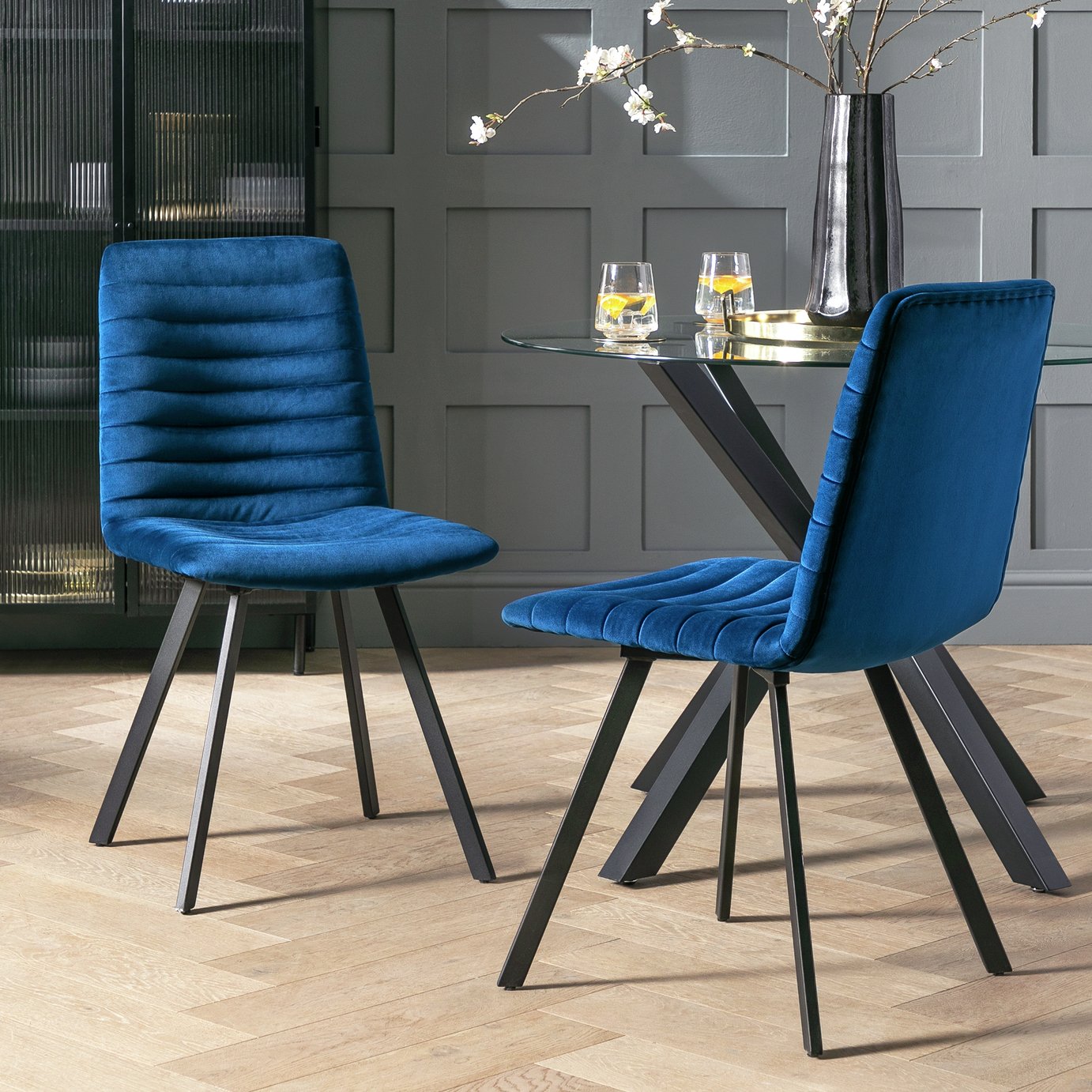 Argos Home Keaton Pair of Velvet Dining Chairs - Dark Blue