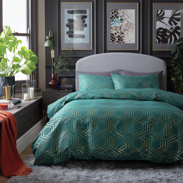 Buy Habitat Geo Jacquard Teal Bedding Set - Kingsize | Duvet cover sets |  Argos