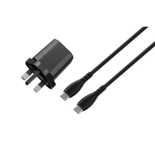 25W USB-C Mains Charger and USB-C Cable - Black