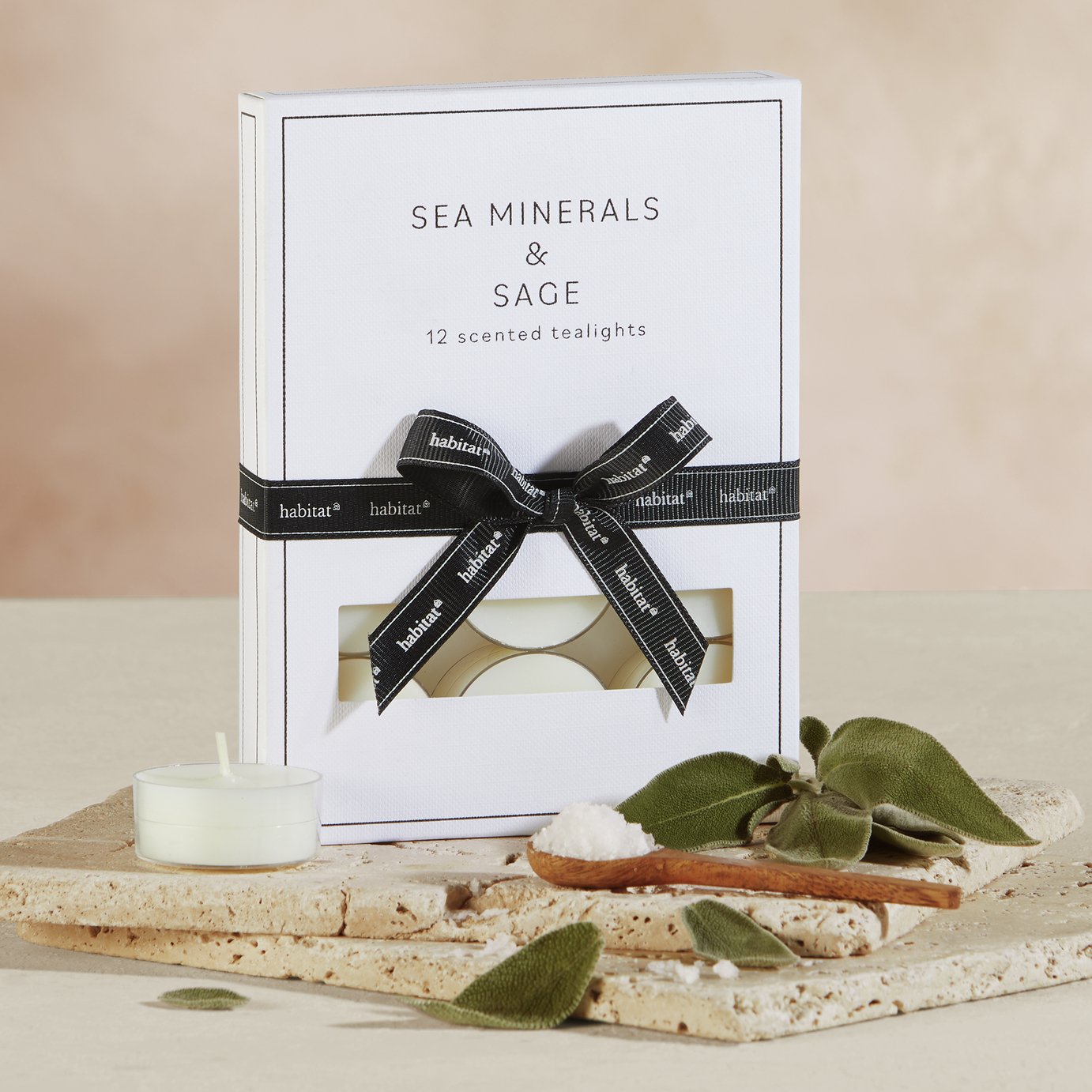 Habitat Pack of 12 Tealight Candles - Sea Minerals & Sage