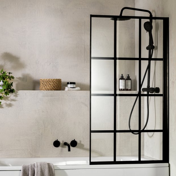 Buy Argos Home 1375x750mm Crittall Bath Shower Screen- Black' | Shower screens, enclosures and trays | Argos