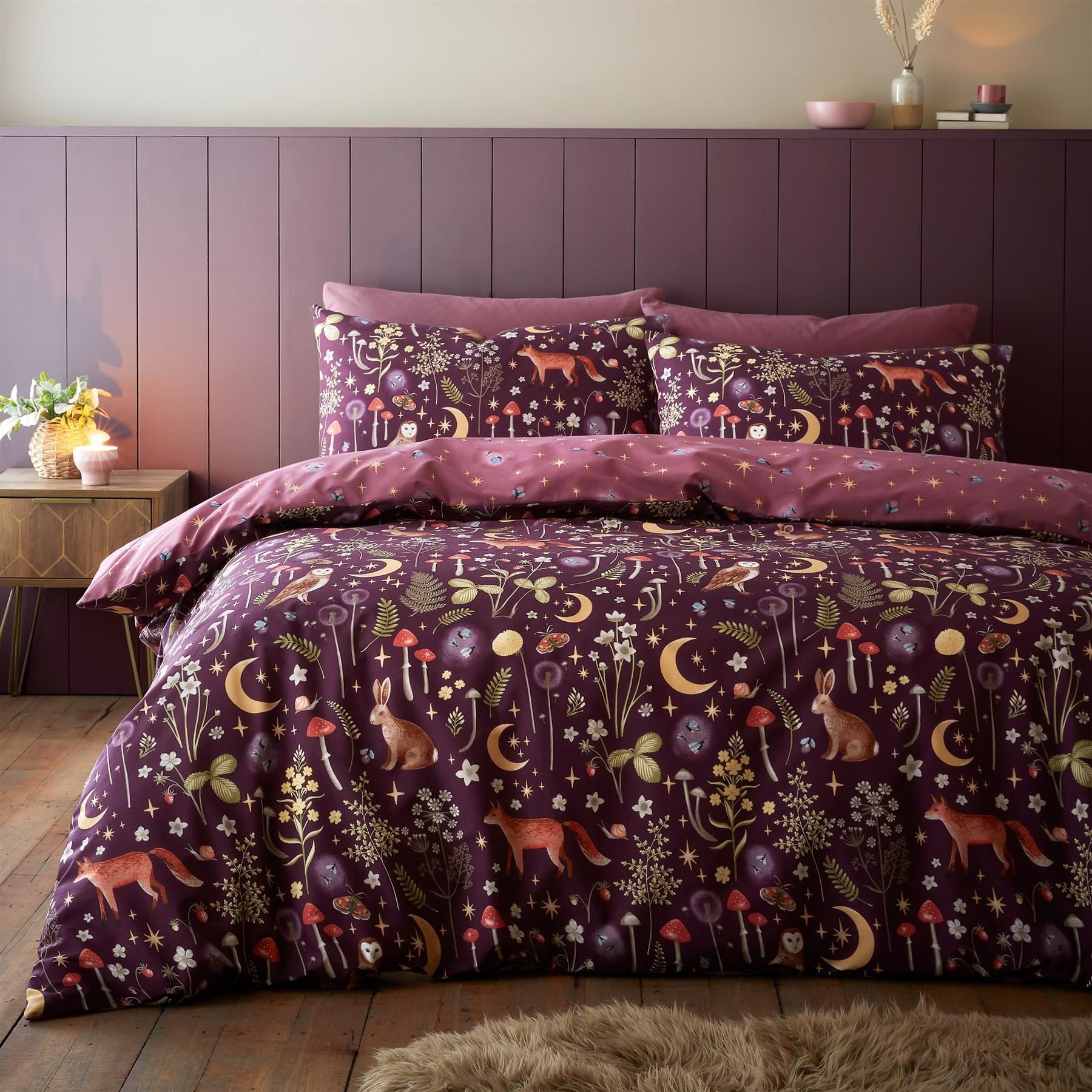 Catherine Lansfield Enchanted Twilight Duvet Cover Set - Double - Plum