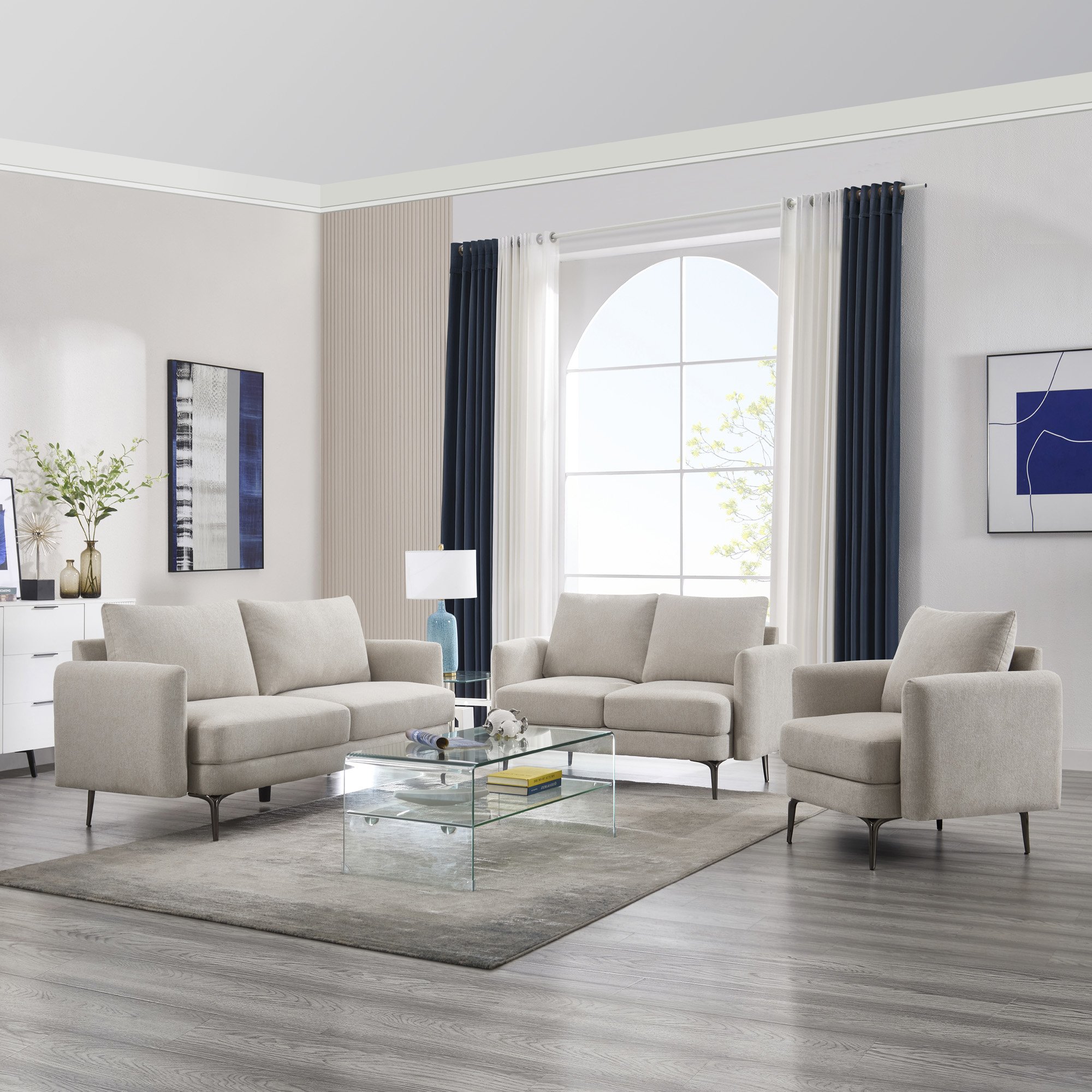 Furniture Online Sofia Linen 1+2+3 Seater Sofa Set - Beige