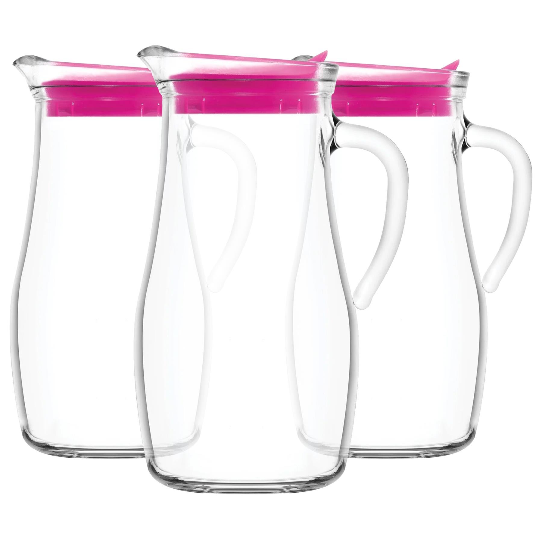 LAV Misket Glass Water Jugs with Silicone Lid - Pack of 3