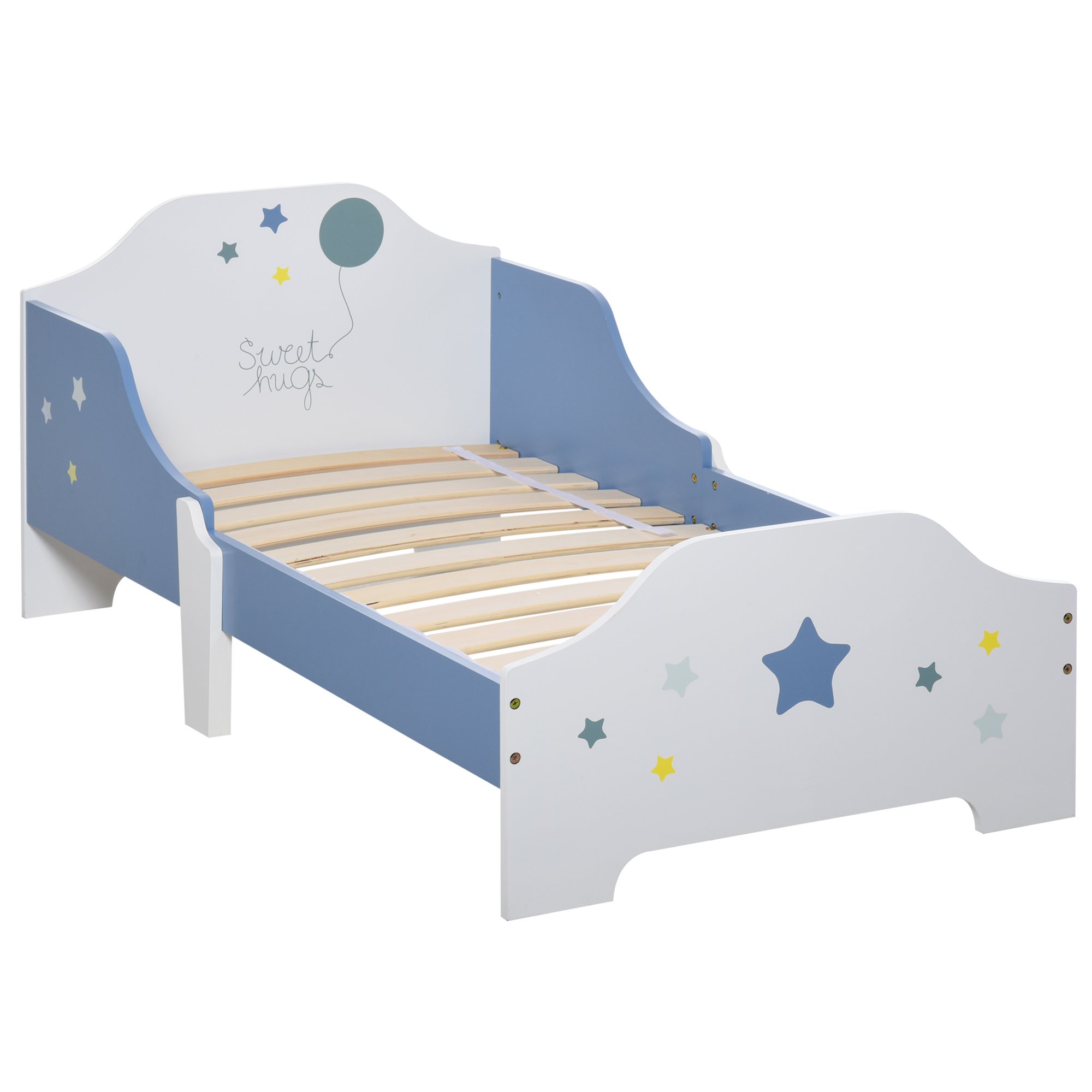 HOMCOM Star Theme Wooden Kids Bed Frame - Blue White