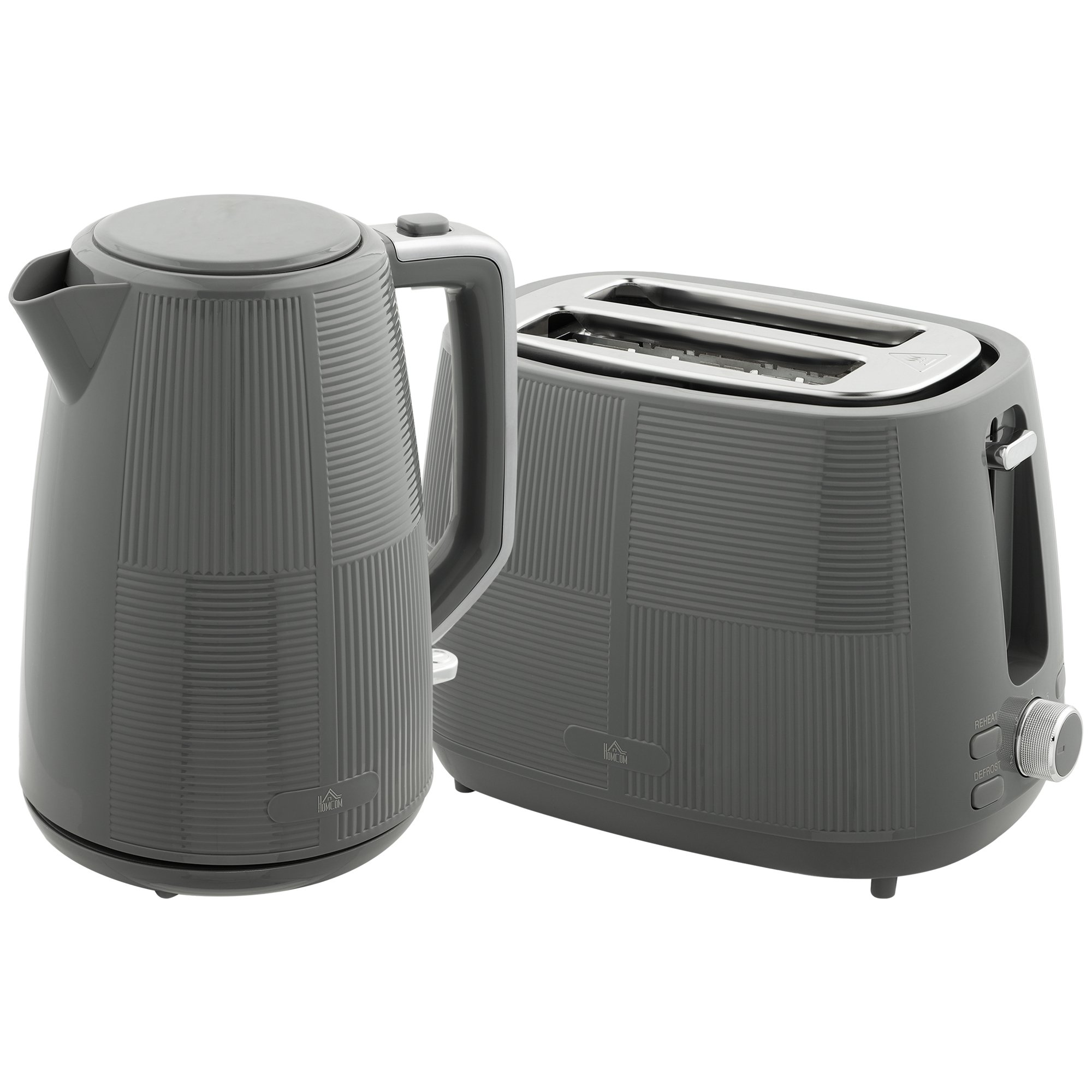 HOMCOM Kettle and 2 Slice Toaster Set with Boil-Dry Protection - Grey
