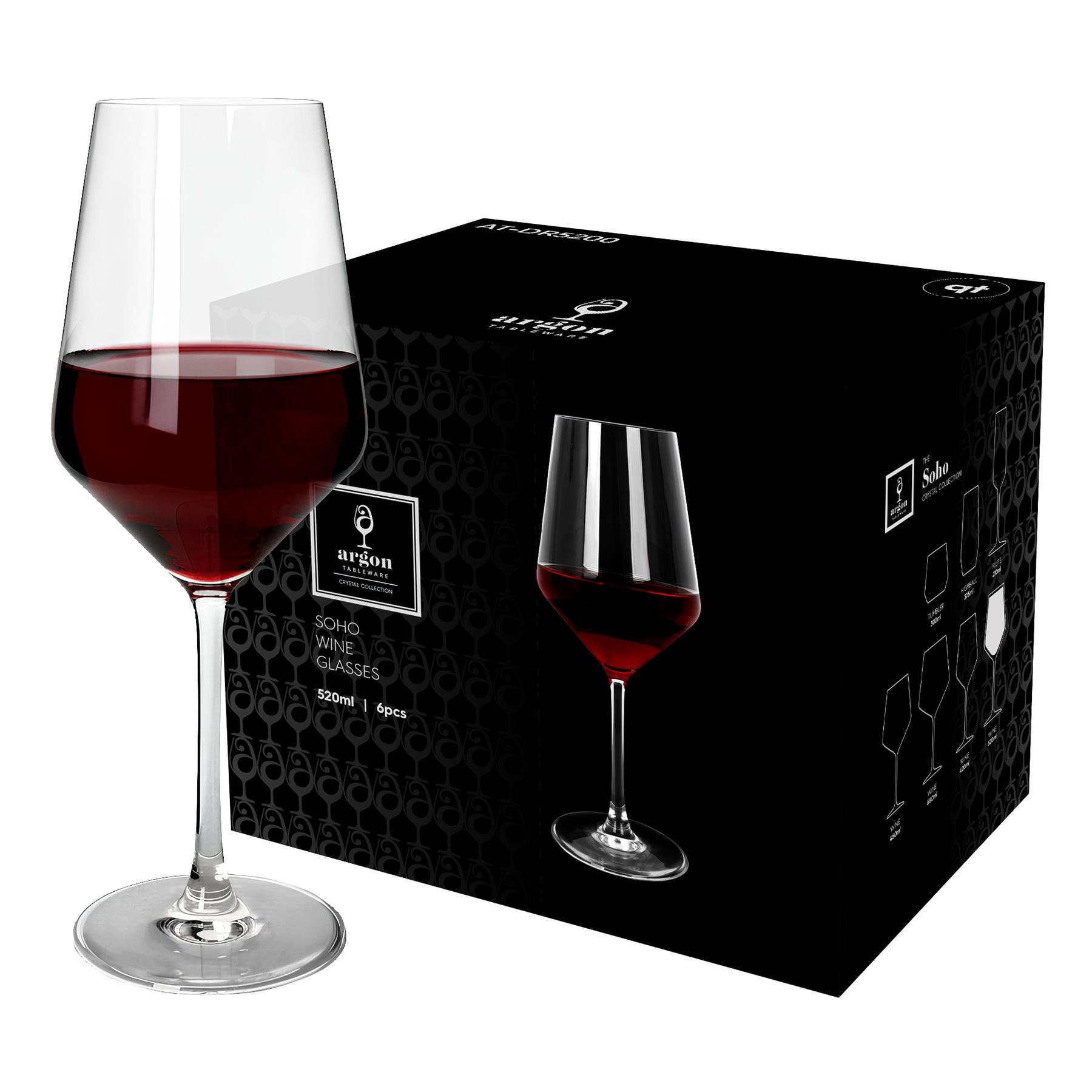 Argon Tableware Soho Crystal Red Wine Glasses -  Pack of 24 - 520ml