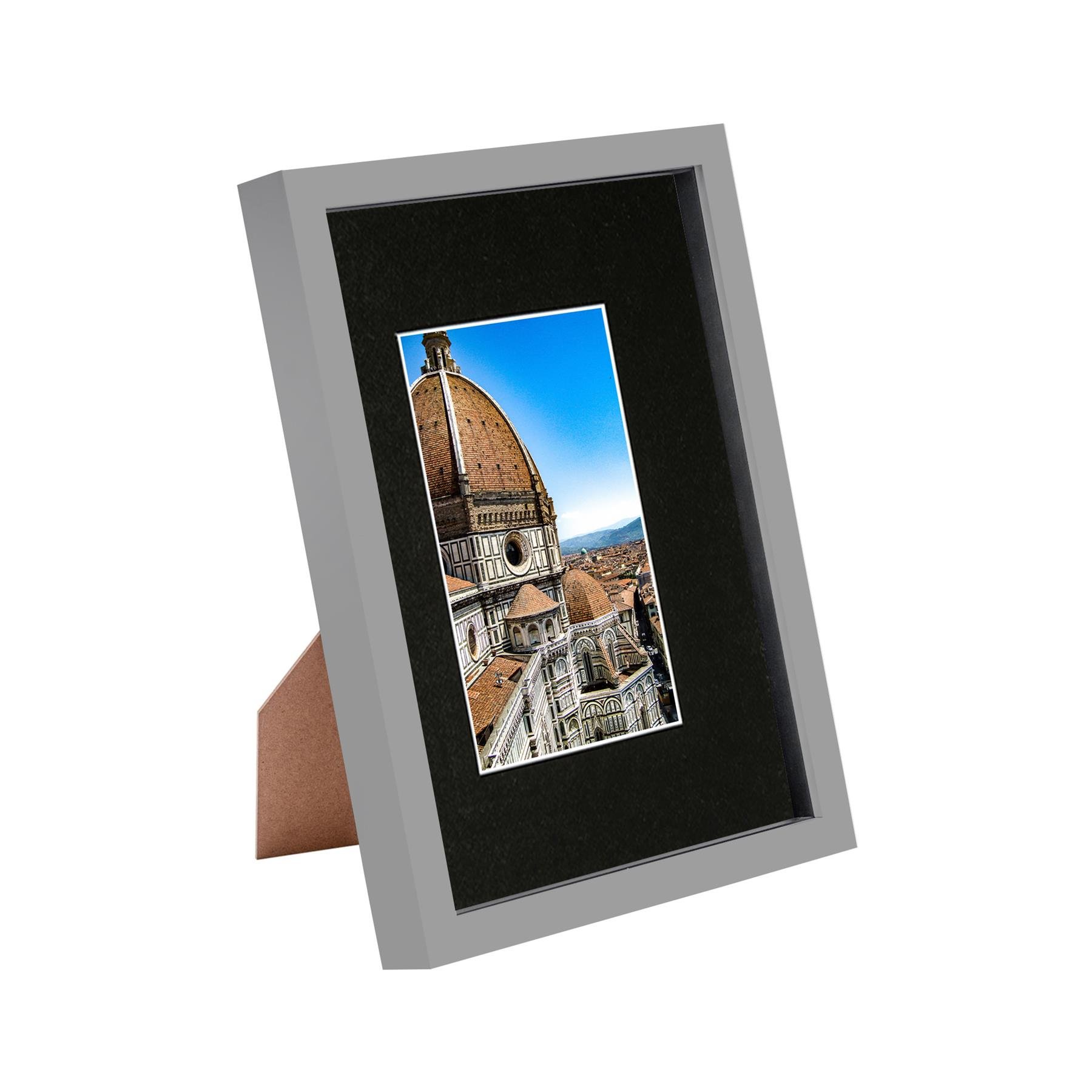 Nicola Spring 3D Shadow Box Frame - 8x12" with Mount - Grey & Black