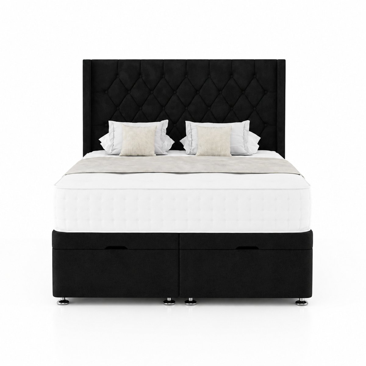 Comfy Deluxe 3ft Single Plush Velvet End Lift Ottoman Bed Set - Black