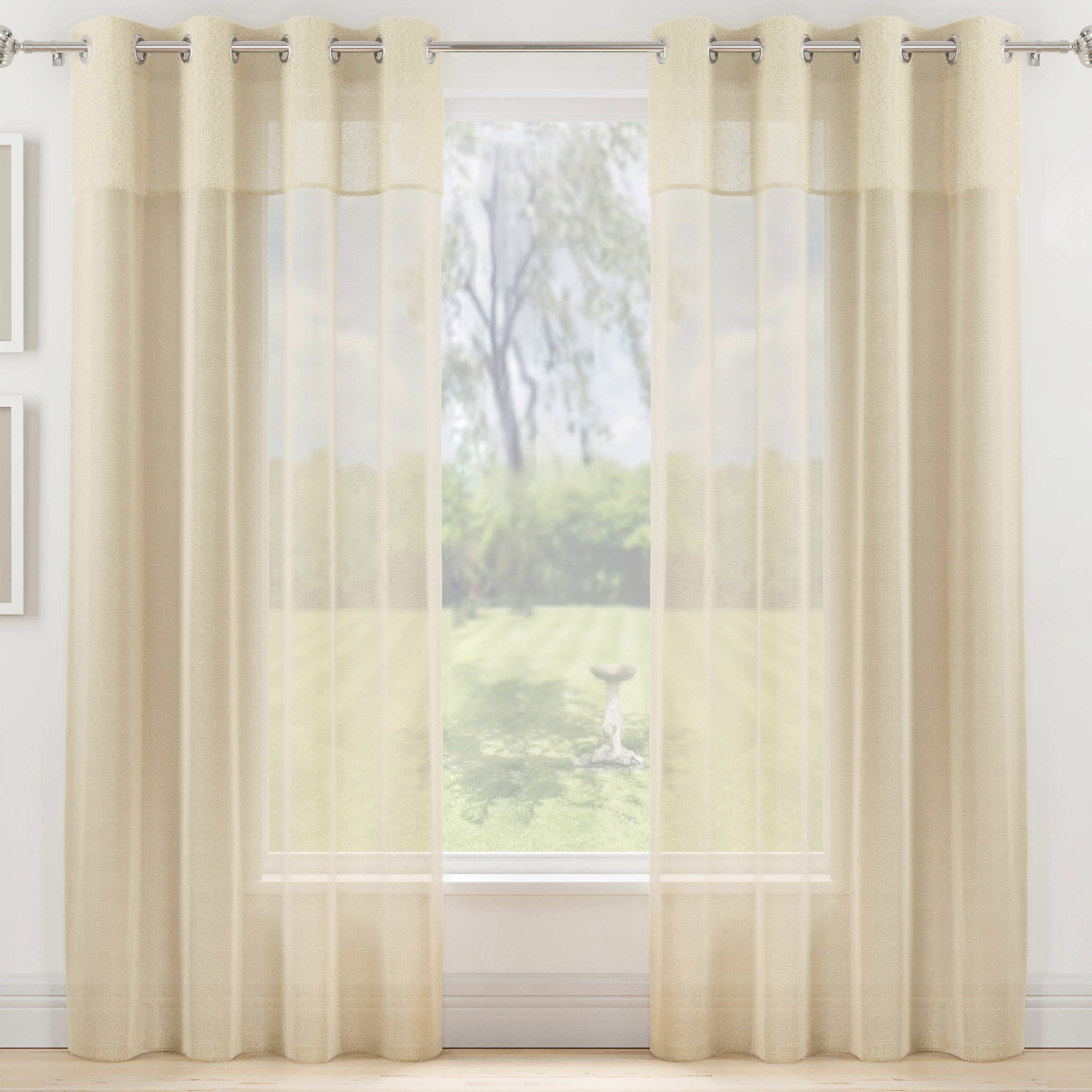 Tyrone Textiles Alora Eyelet Sheer Voile Panel Set - 140 x 229cm - Cream
