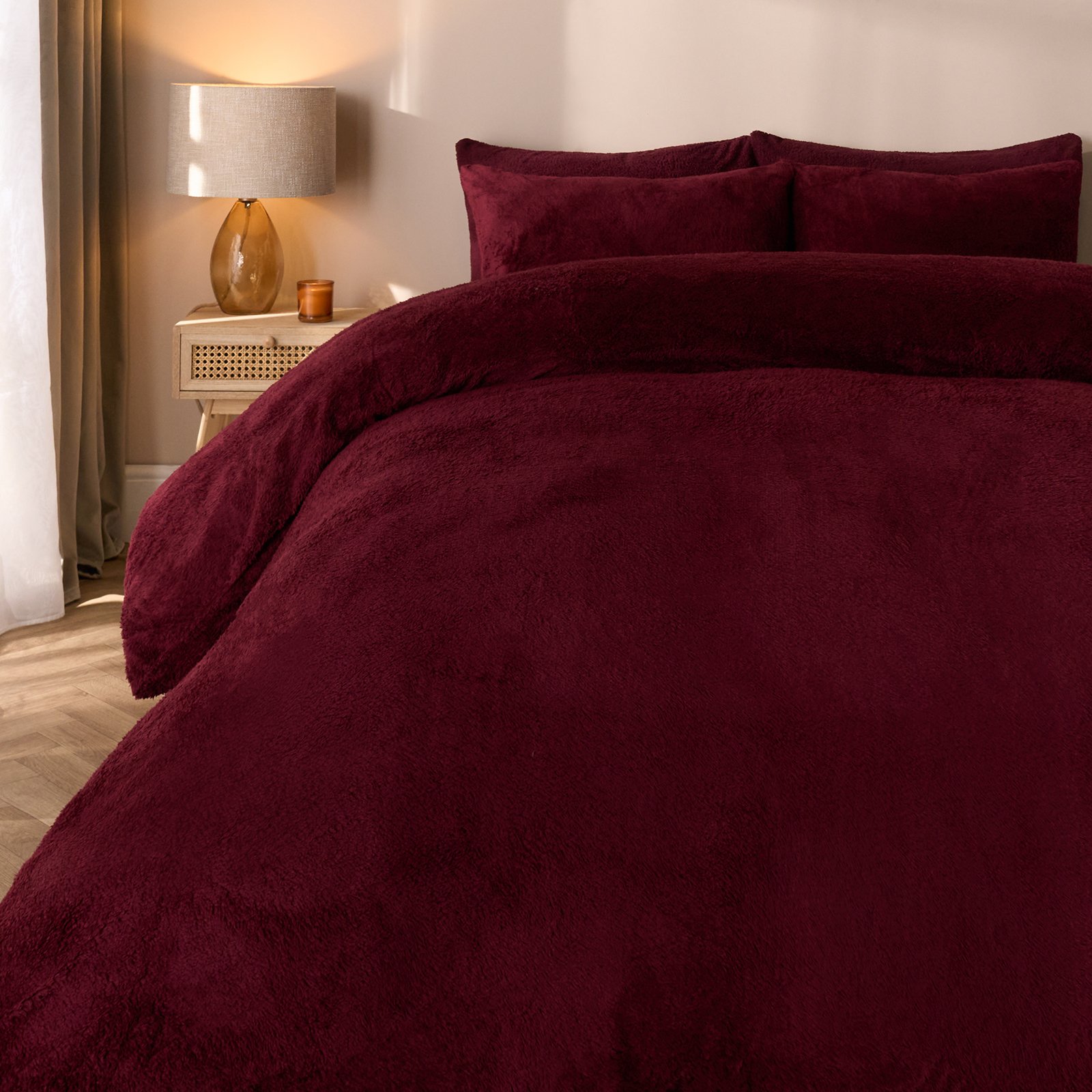 OHS Thermal Soft Teddy Fleece Duvet Cover Bedding Set Burgundy - Single