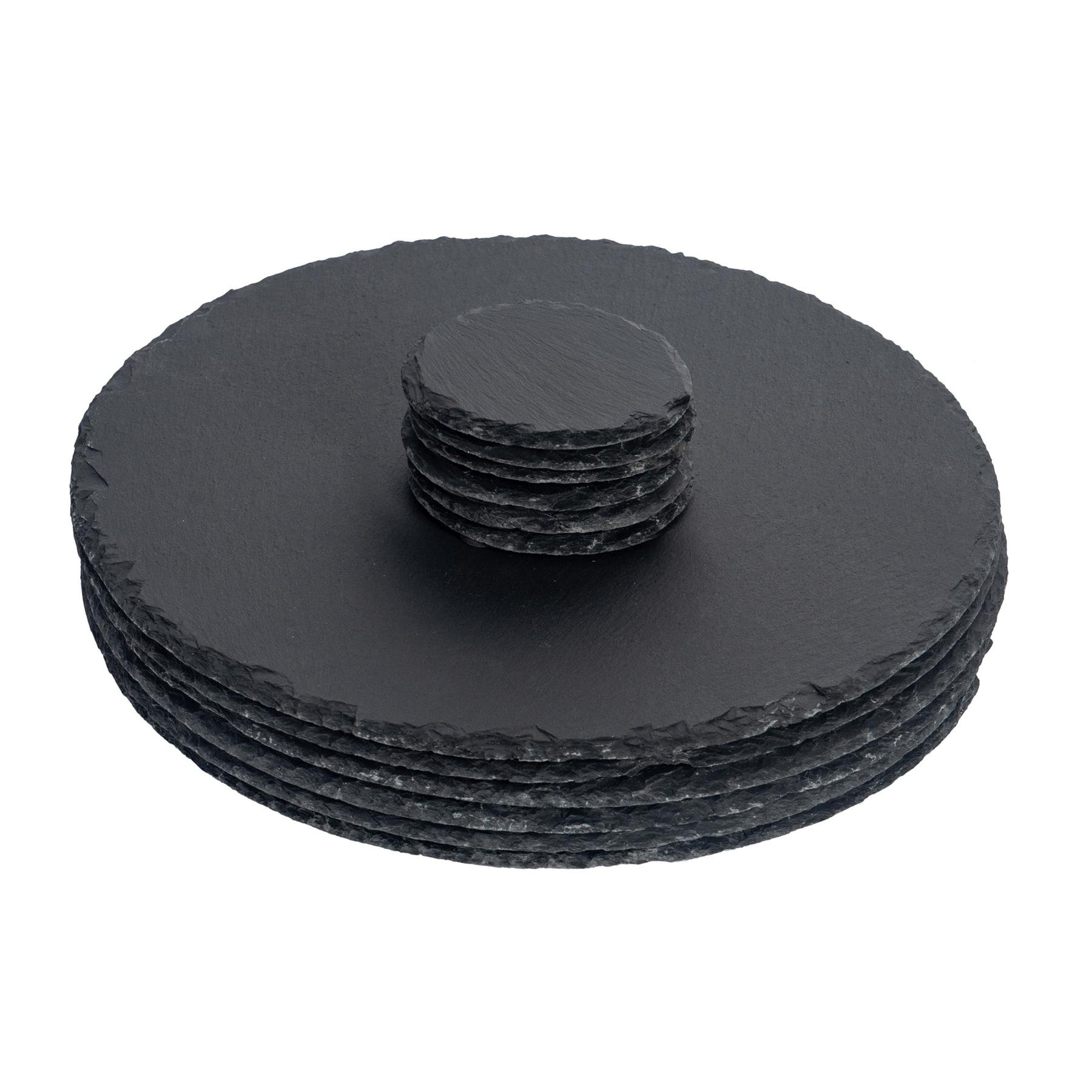 Argon Tableware Round Slate Placemats & Coasters Set - Grey