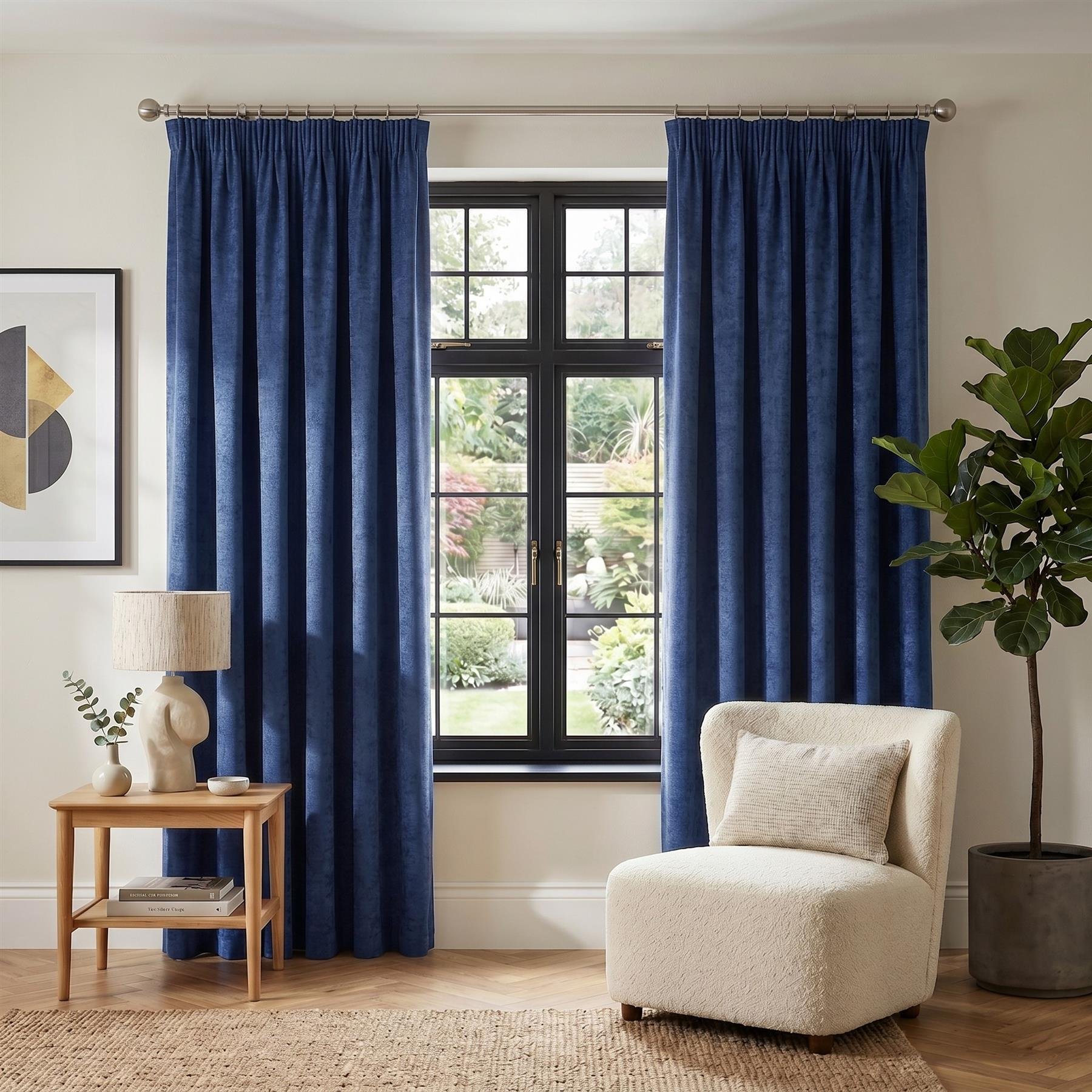Luxury Living Chenille Blackout Pencil Pleat Curtains 117cm x 229cm - Blue