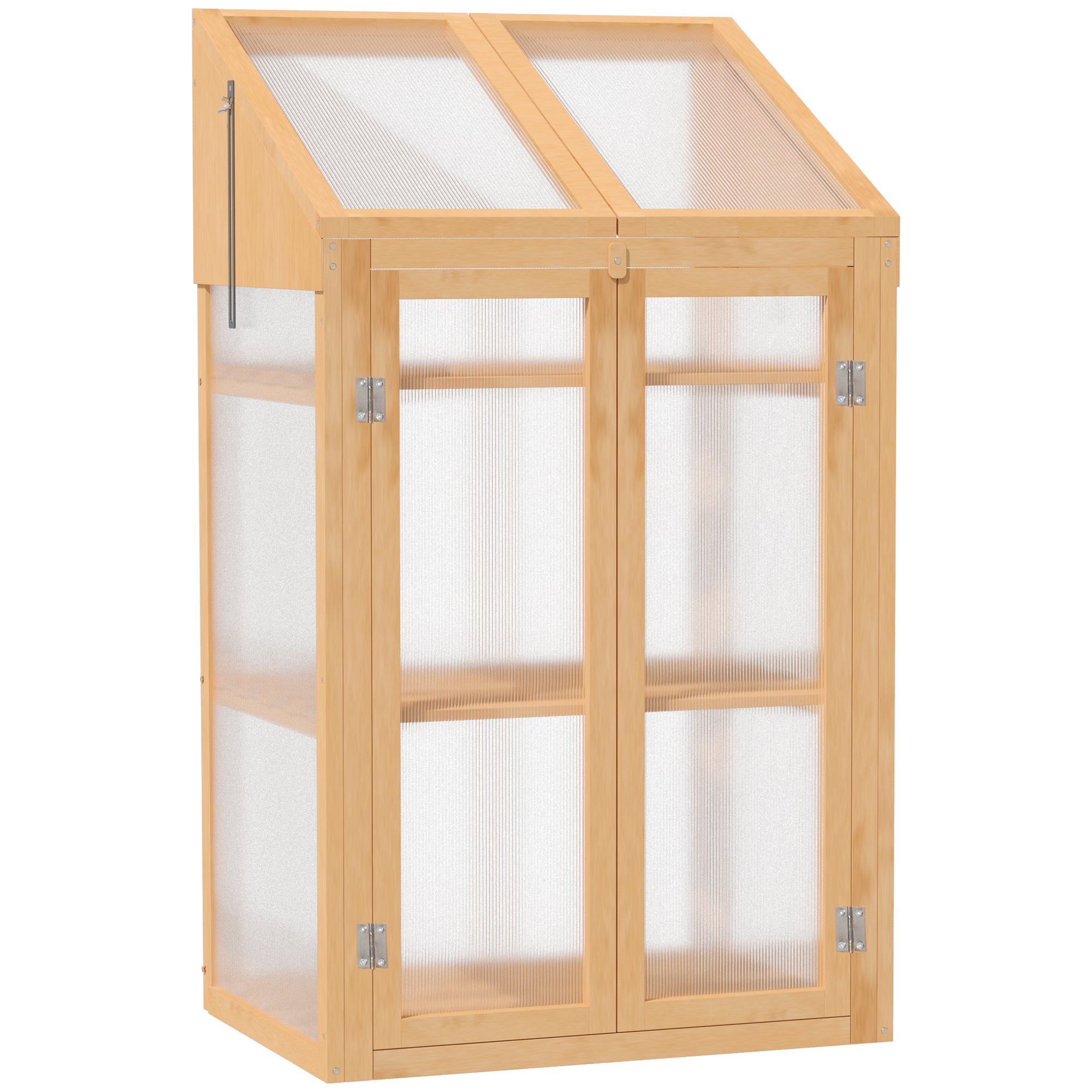 Outsunny Wooden Polycarbonate Cold Frame Greenhouse – Light Brown