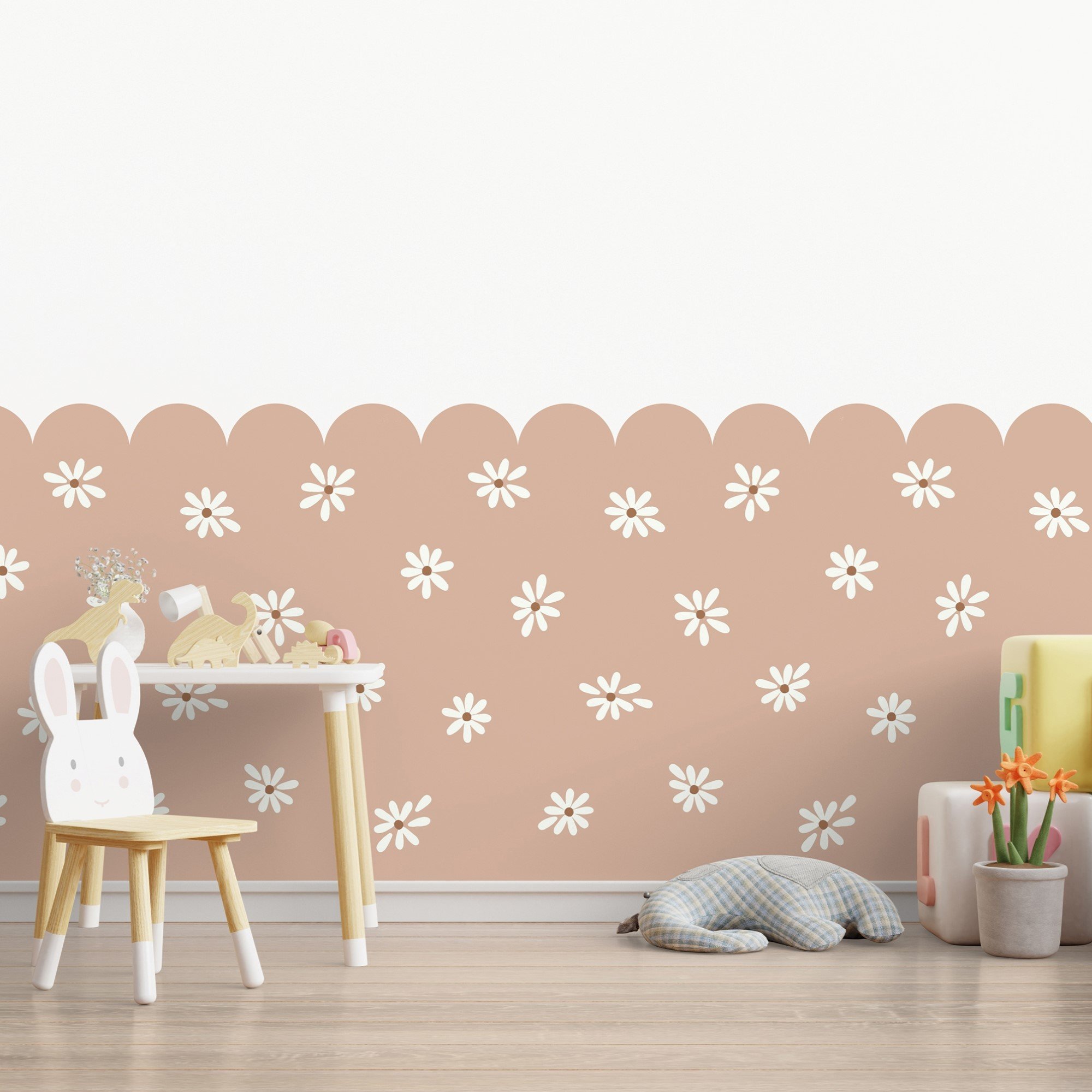 Grandeco Nursery Scallop Daisy 4 Lane Repeatable Wallpaper Mural - 2 x 2.8m