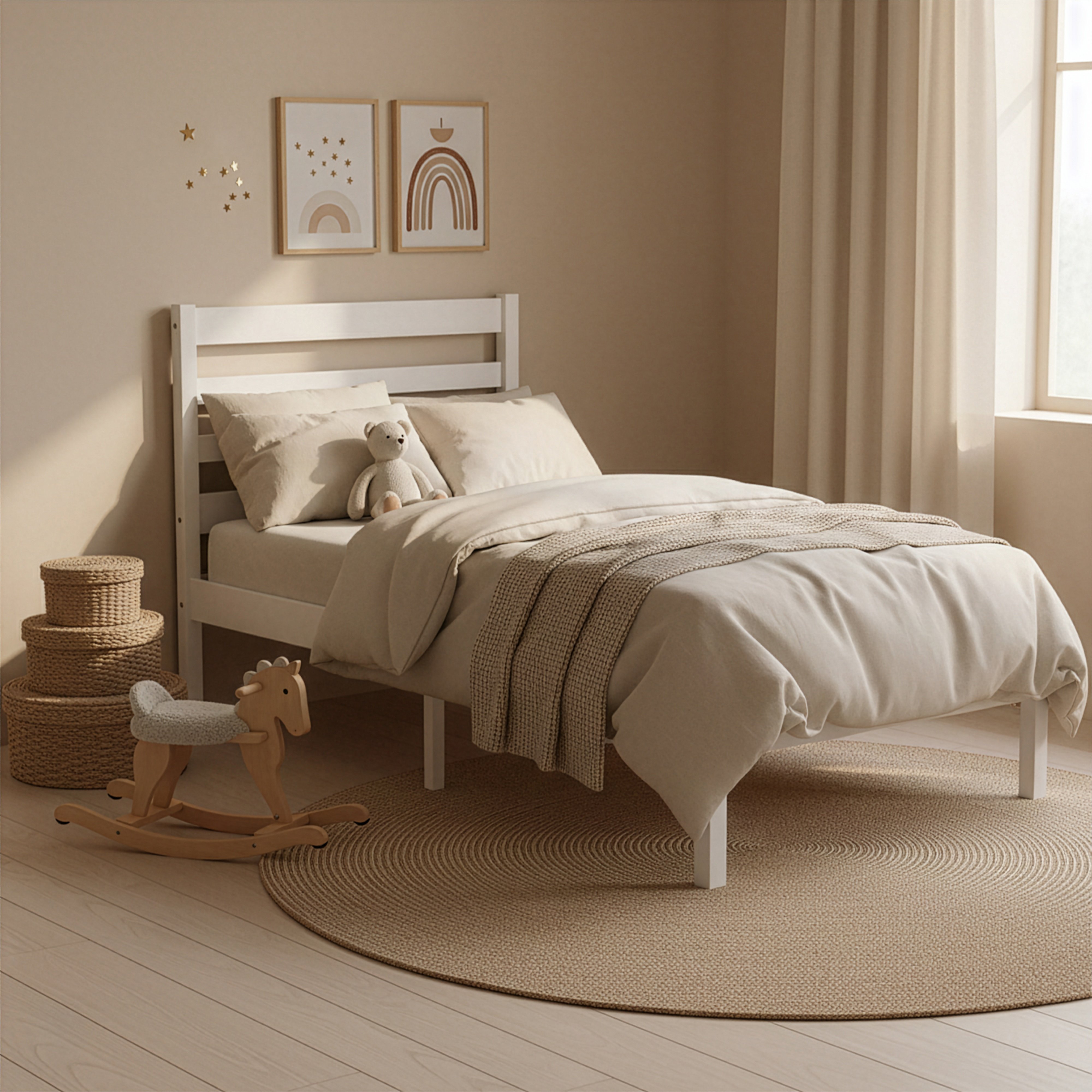 Junior Vida Libra Single Wood Bed And Underbed Drawers - White