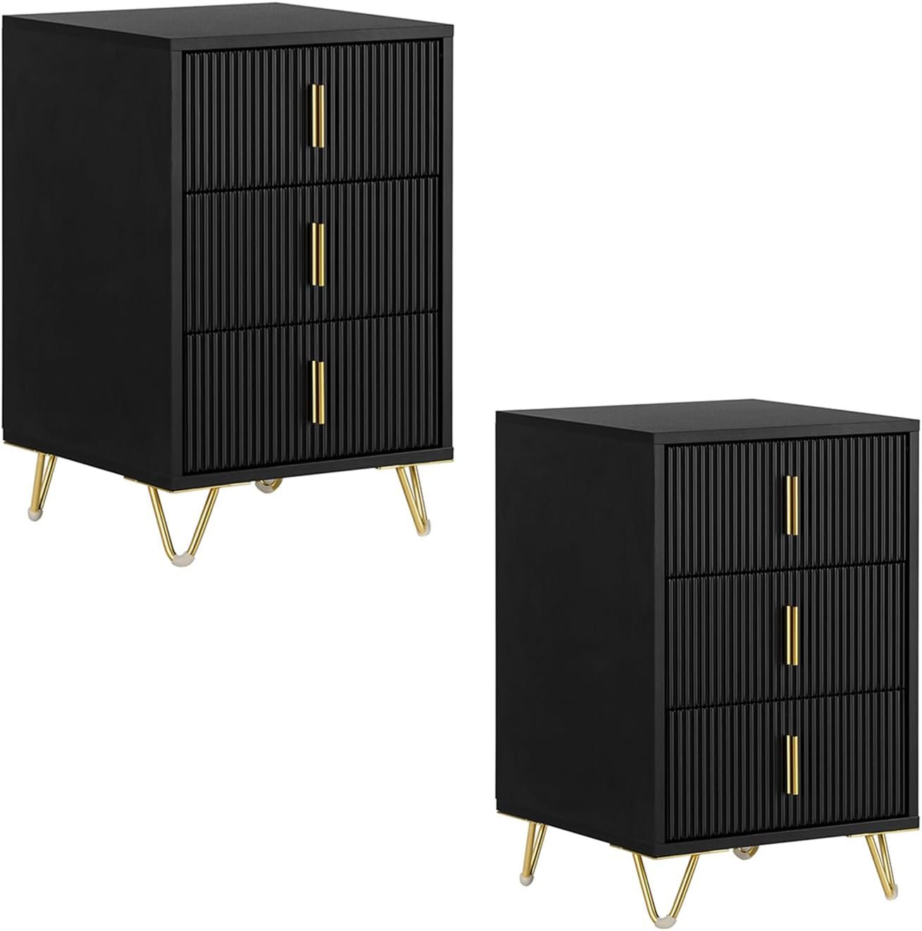 SoBuy Set Of 2 Bedside Table With 3 Drawer - Black