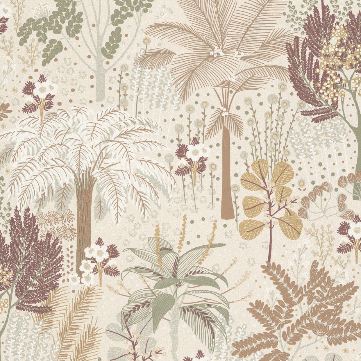 Grandeco Louan Floral Foliage Metallic Textured Wallpaper - Neutral
