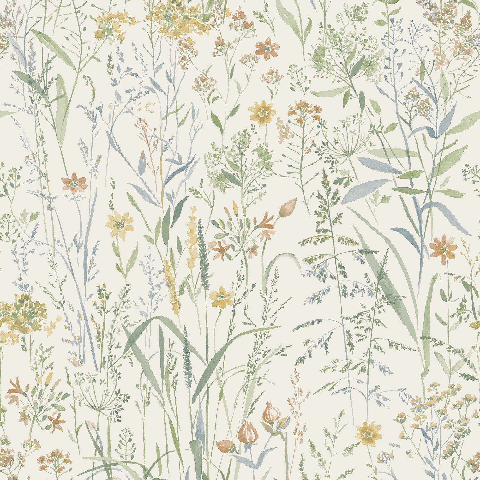 Grandeco Free Flower Summer Meadow Grasses Smooth Wallpaper - Neutral Green