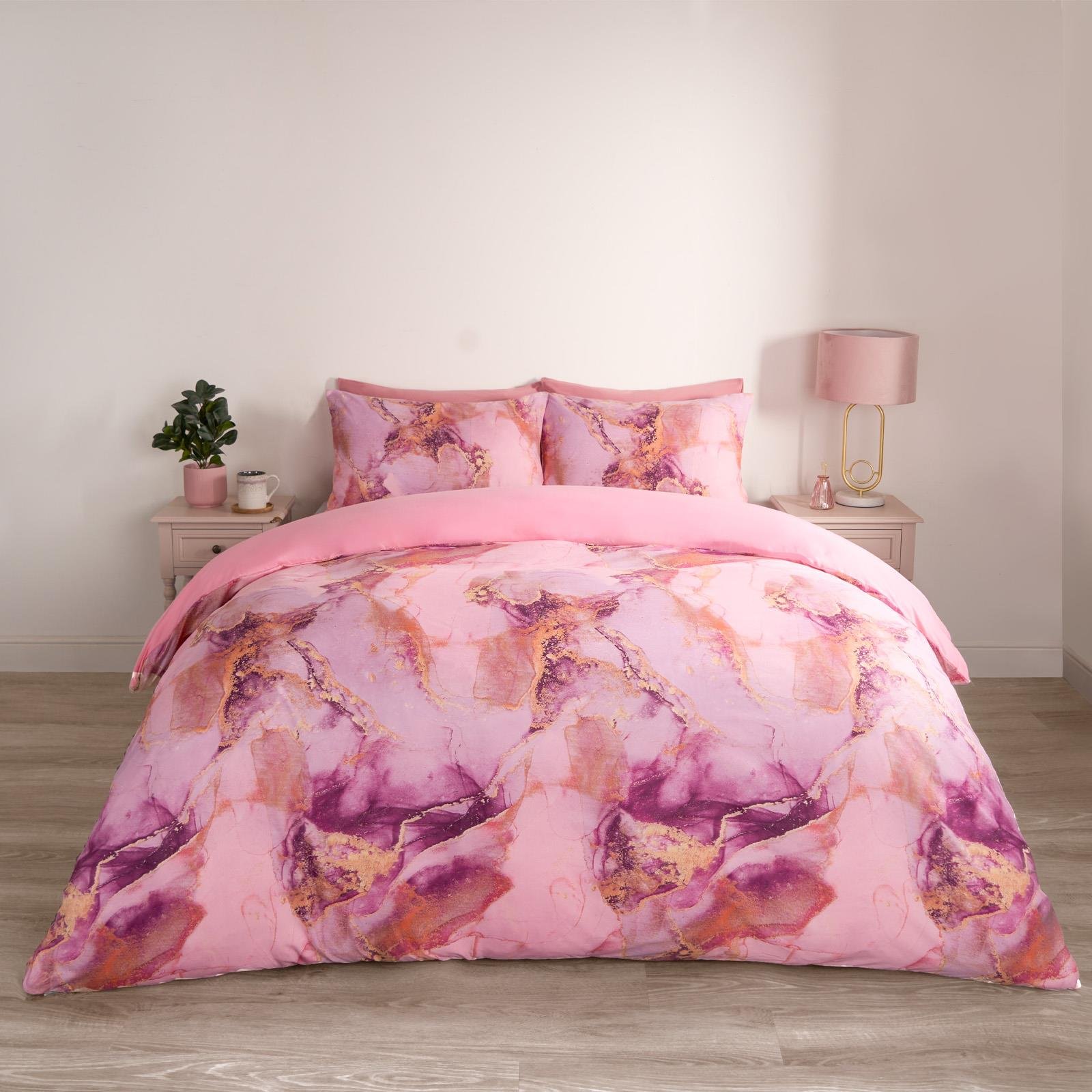 OHS Marble Duvet Cover Set Bedding Reversible Blush - King