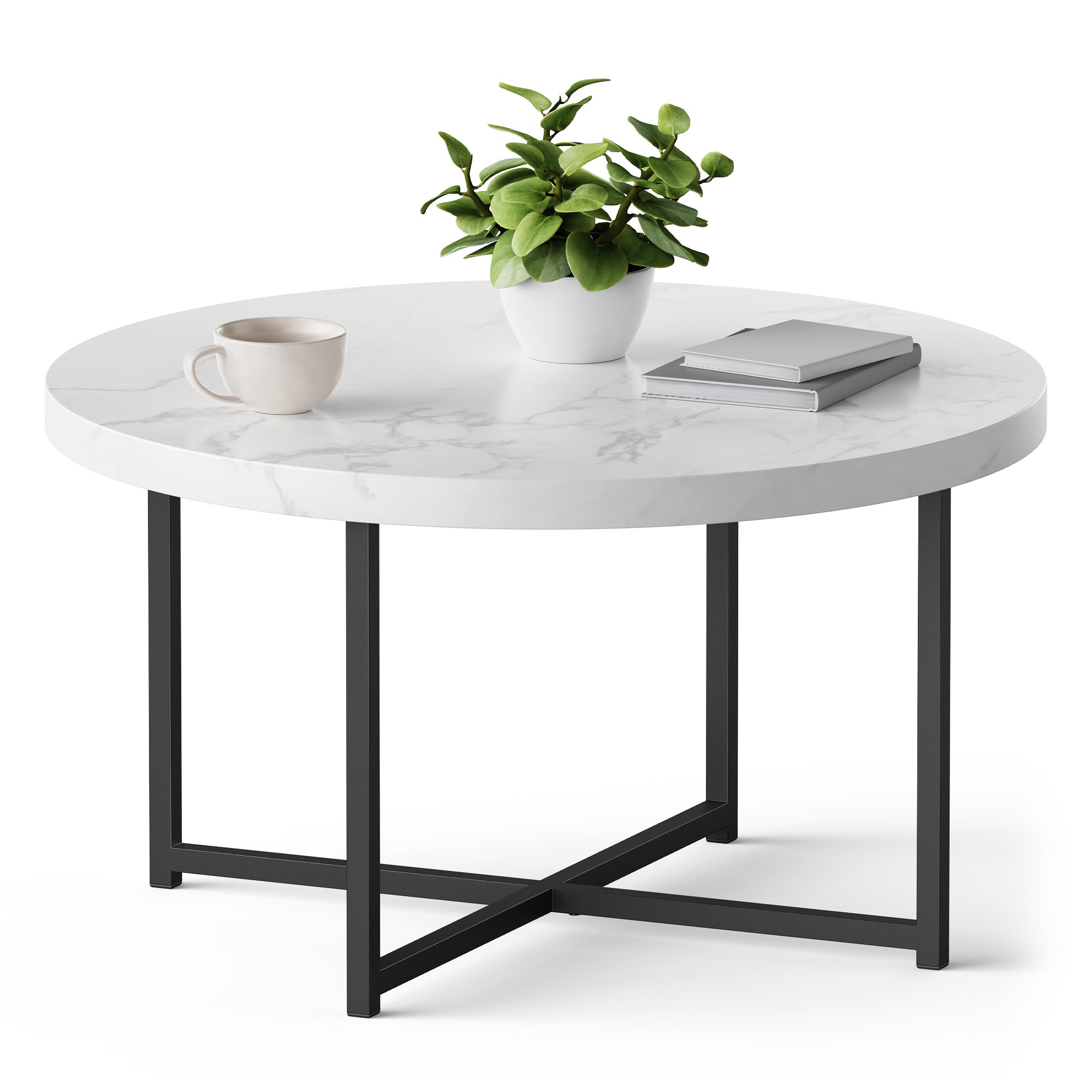 Vonhaus Mosley Round Marble Effect Coffee Table - White