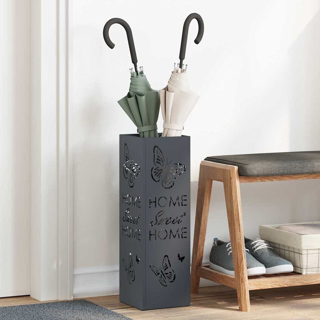 Walplus Texted Umbrella Stand Metal - Anthracite - 15.5 x 15.5 x 49 cm