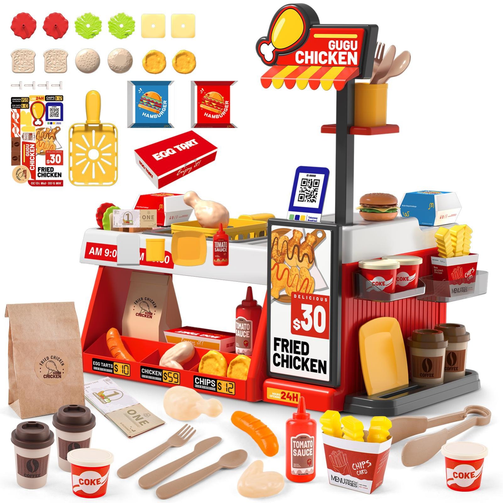 deAO Mini Kitchen Playset Fried Chicken Shop Toy - Red