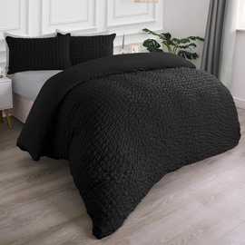 OHS Seersucker Duvet Cover Set Geo Black - King