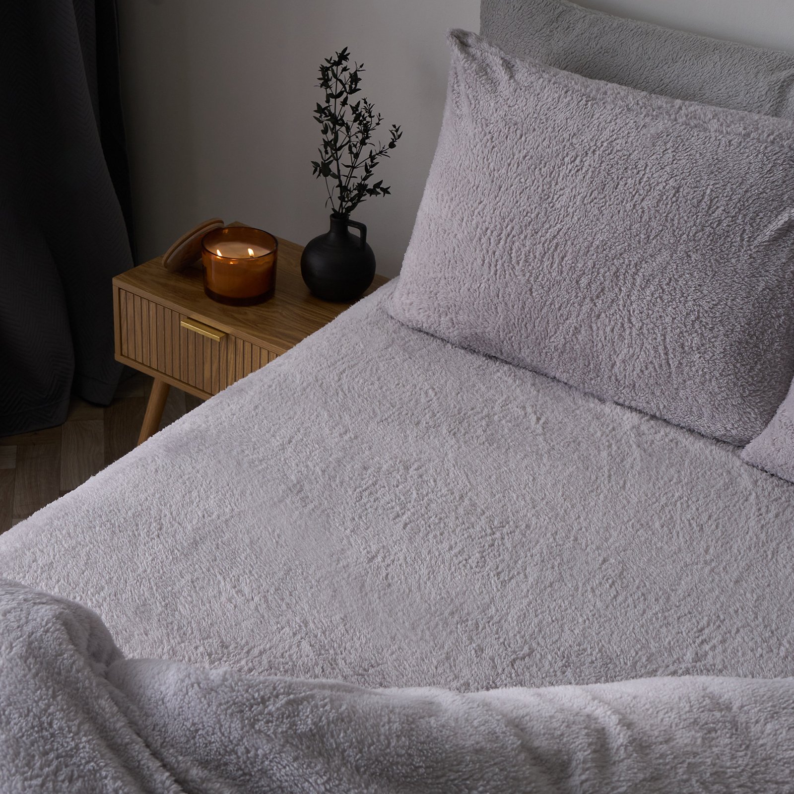 OHS Teddy Fleece Thermal Fitted Bed Sheet Grey - Double