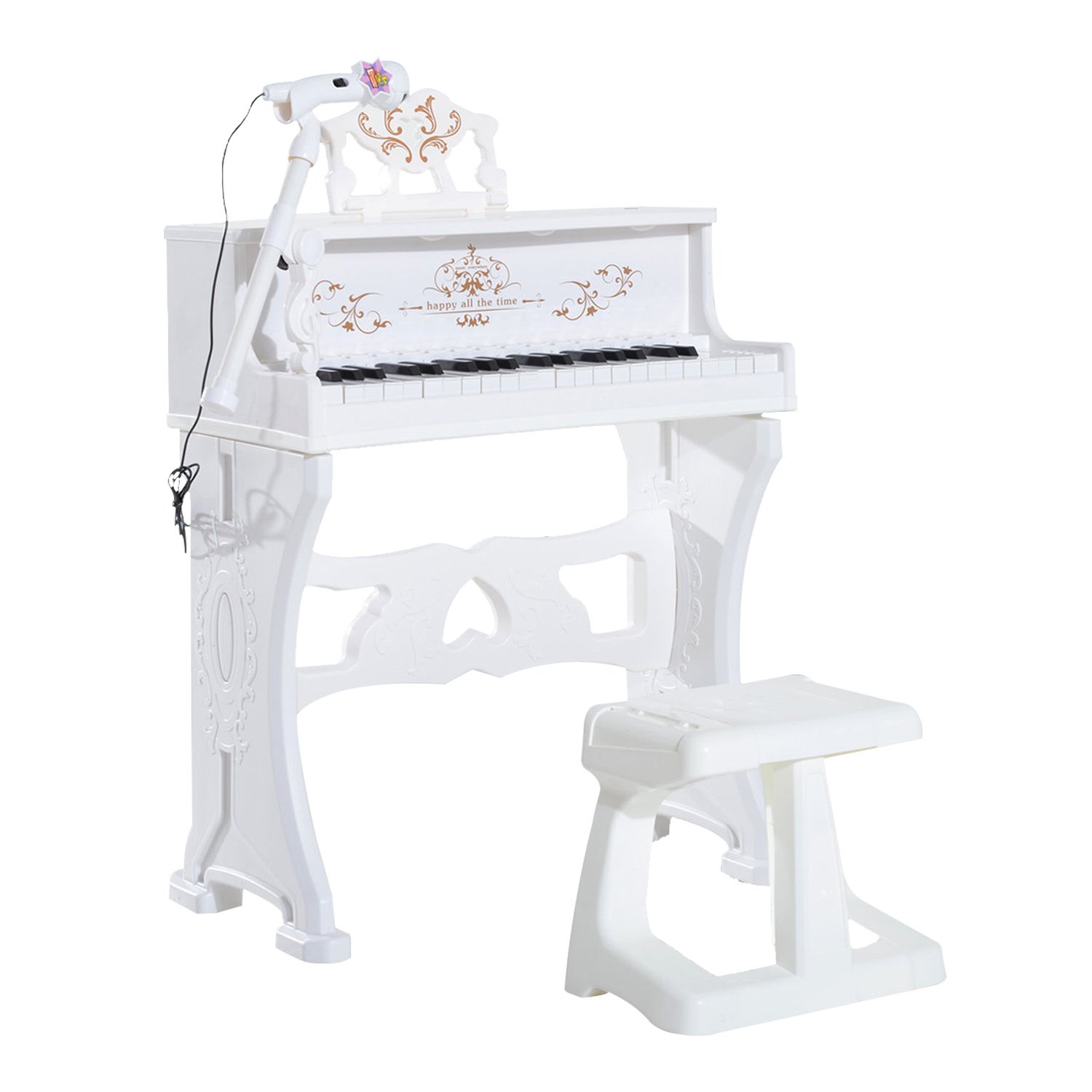 HOMCOM 37 Keys Stool Microphone Music Stand Kids Keyboard - White
