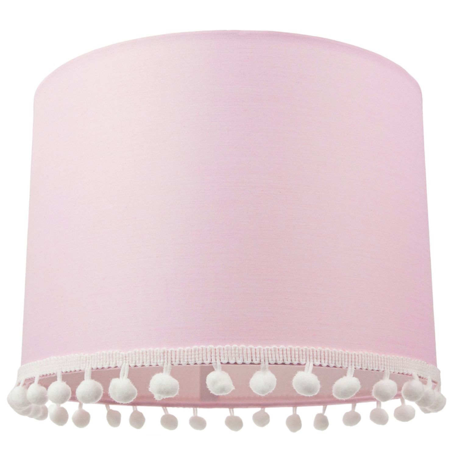 Happy Homewares Pink Cotton with Small White Woolly Pom Poms Lampshade - 25cm