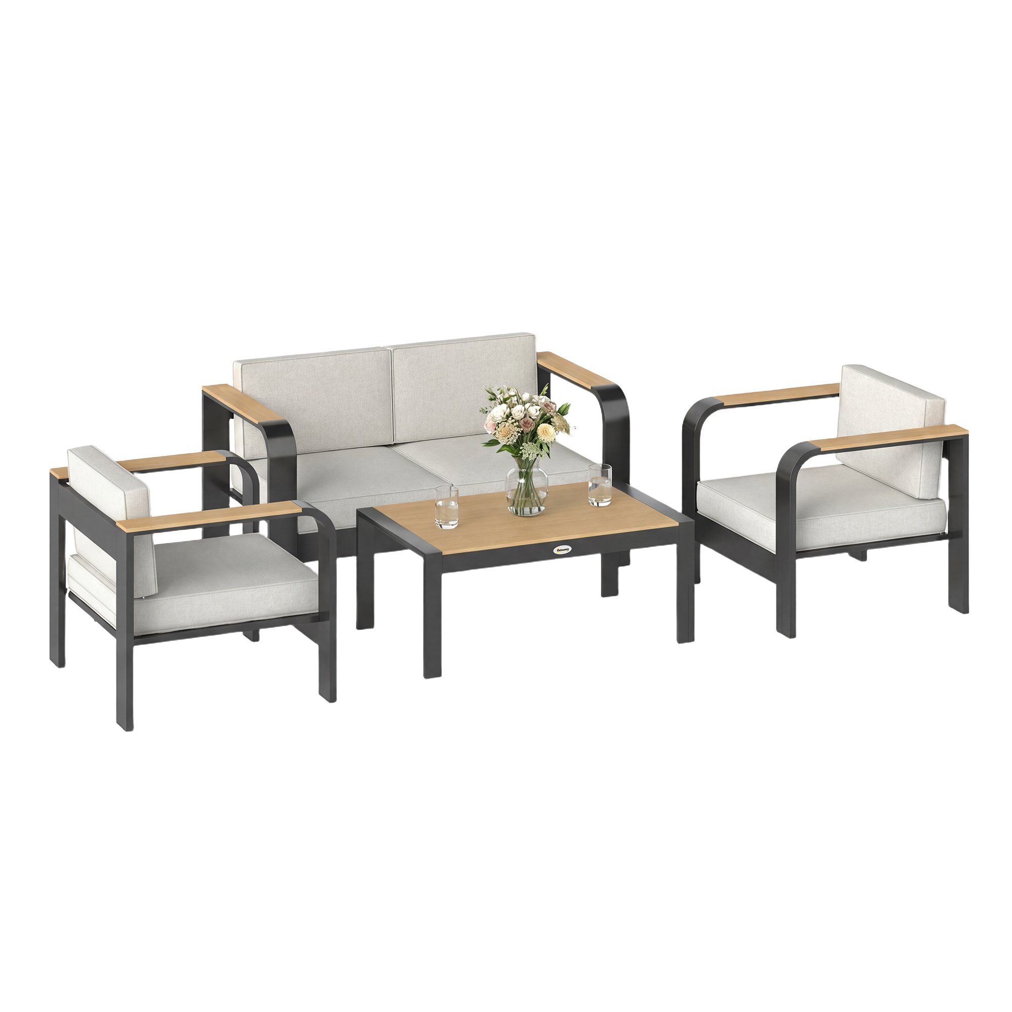 Outsunny 4 Seater Aluminium Furniture Set with Olefin Cushions - Beige