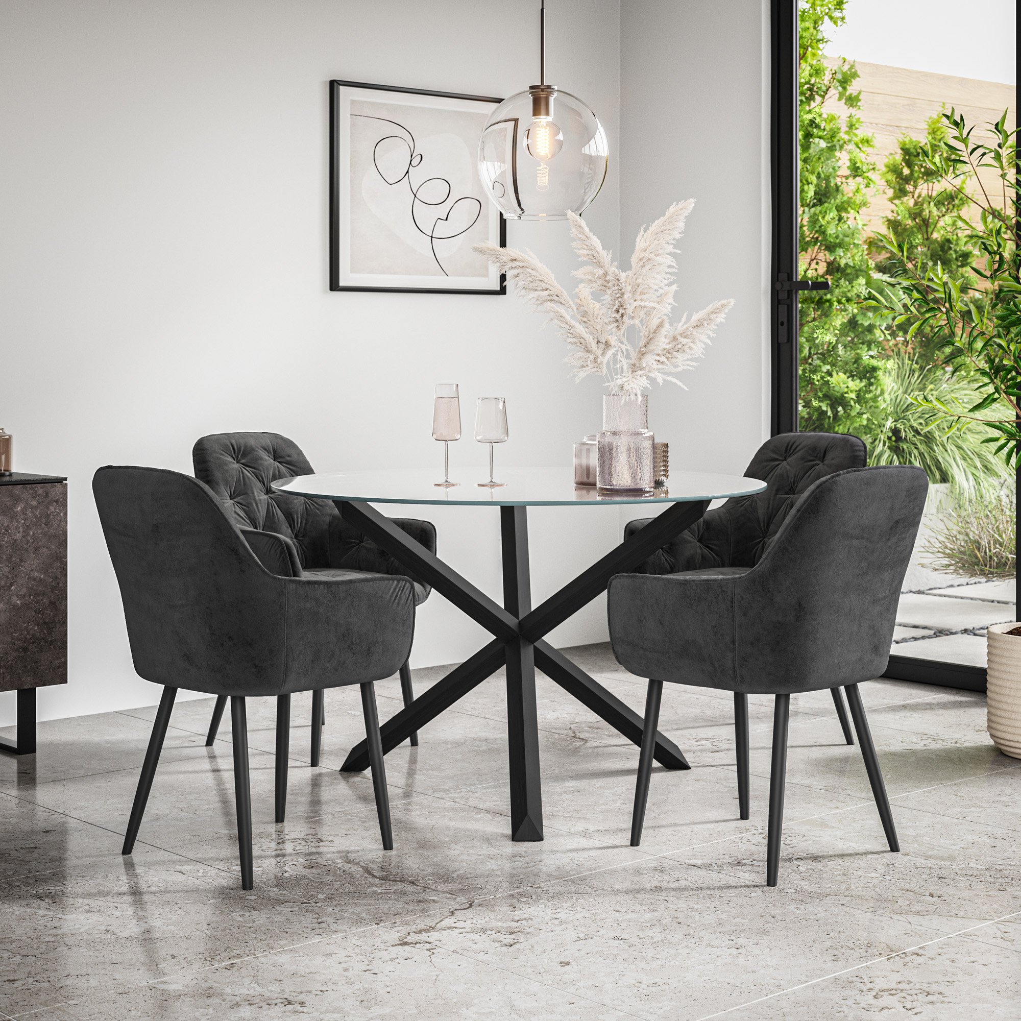 Furniture Online Malvern Anika Glass Top Dining Table & 4 Black Chairs