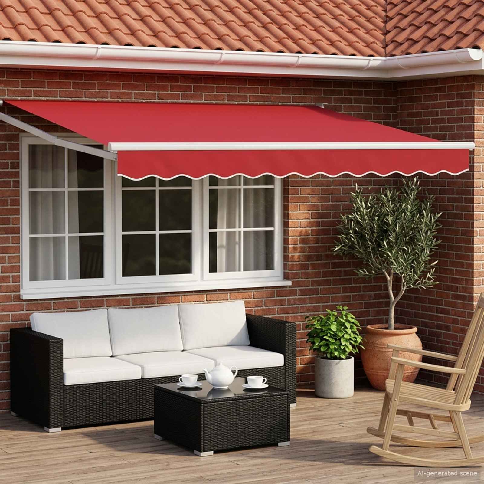 Walplus Electric Aluminium Retractable Awning - Red and White - 300 x 250 cm
