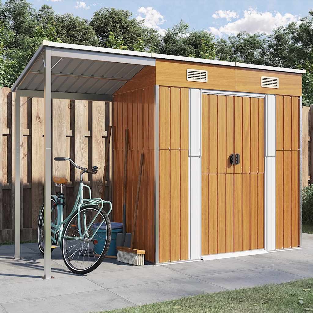 Walplus Galvanised Steel Garden Shed with Extended Roof - Light Brown - 181 cm