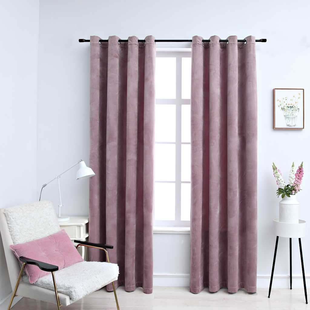 Walplus Pack of 2 Velvet Ring Top Blackout Curtains - Antique Pink - 0.02 x 140