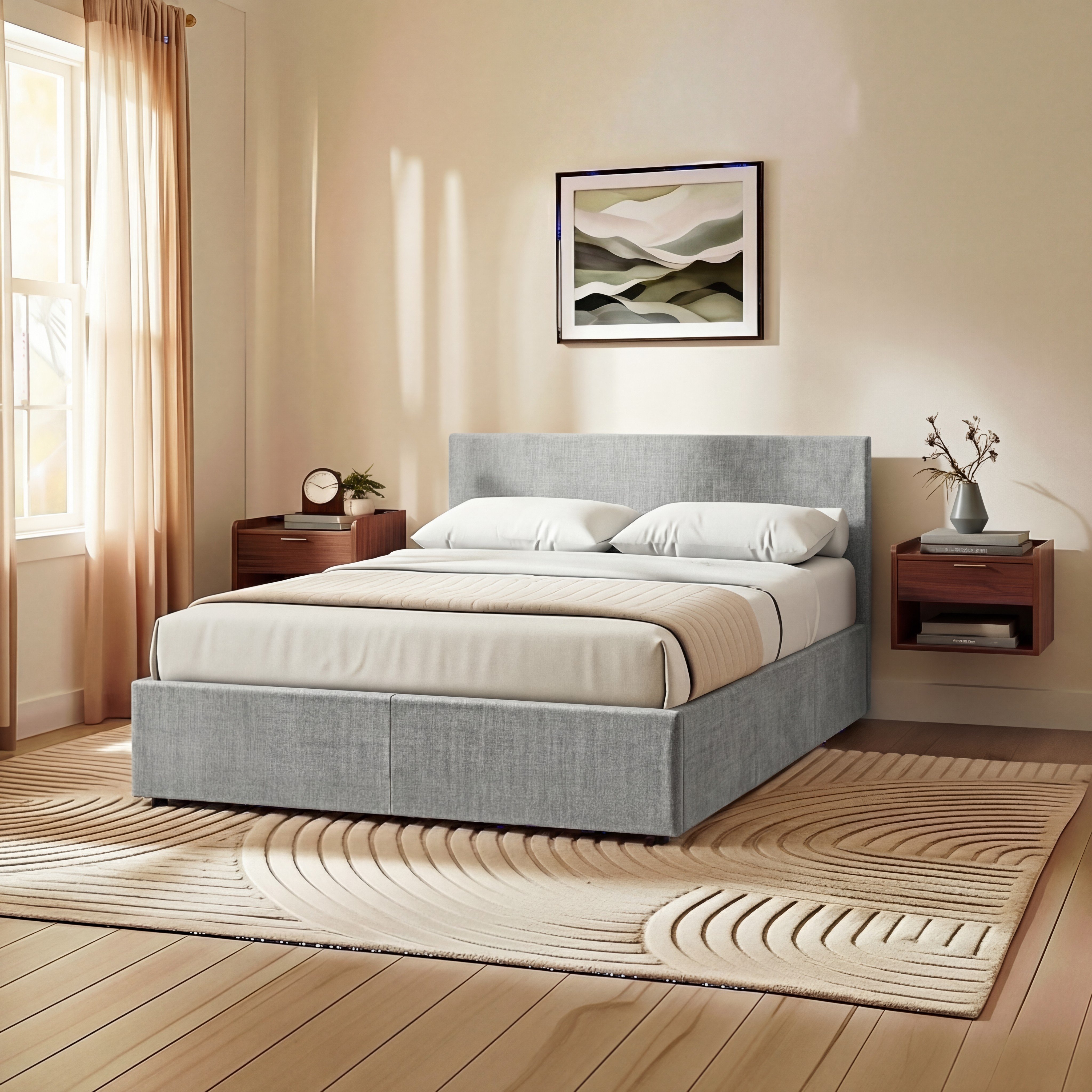 Vida Designs Veronica Double Ottoman Bed & Gel Memory Foam - Light Grey