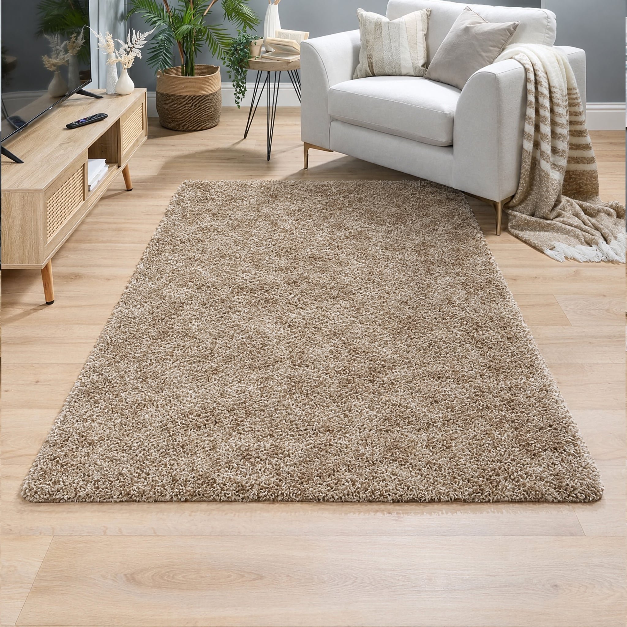 The Rugs Beige Washable Plain Design Nonslip Shaggy  Rug - 80 x 120cm